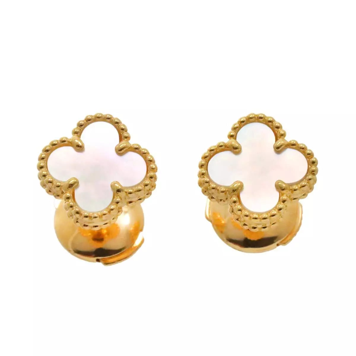 Van Cleef Arpels Sweet Alhambra Mother of Pearl MOP Earrings 18K YG 750 90250992