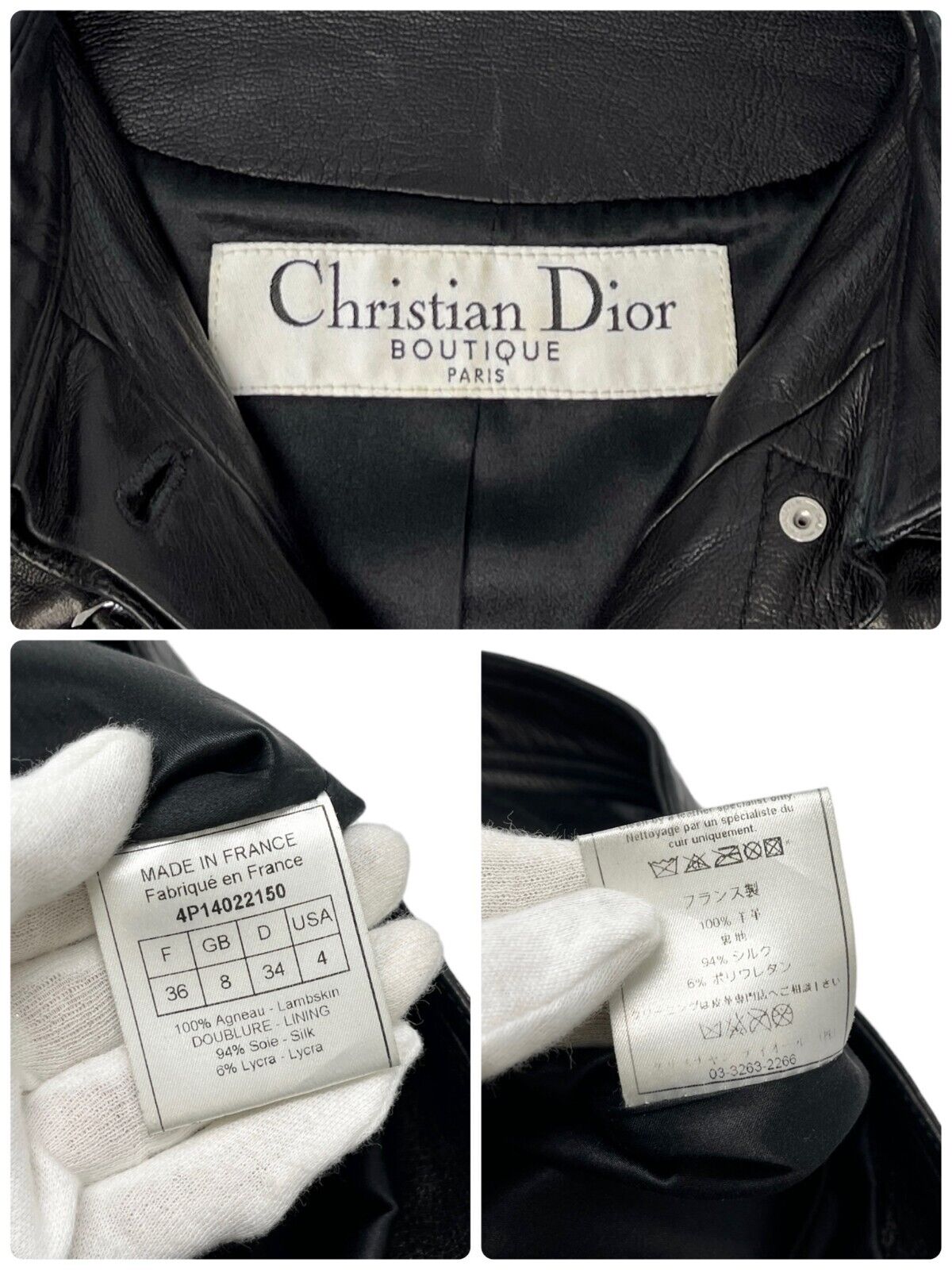 Christian Dior Vintage Bondage Logo Leather Jacket #36 Black Silver