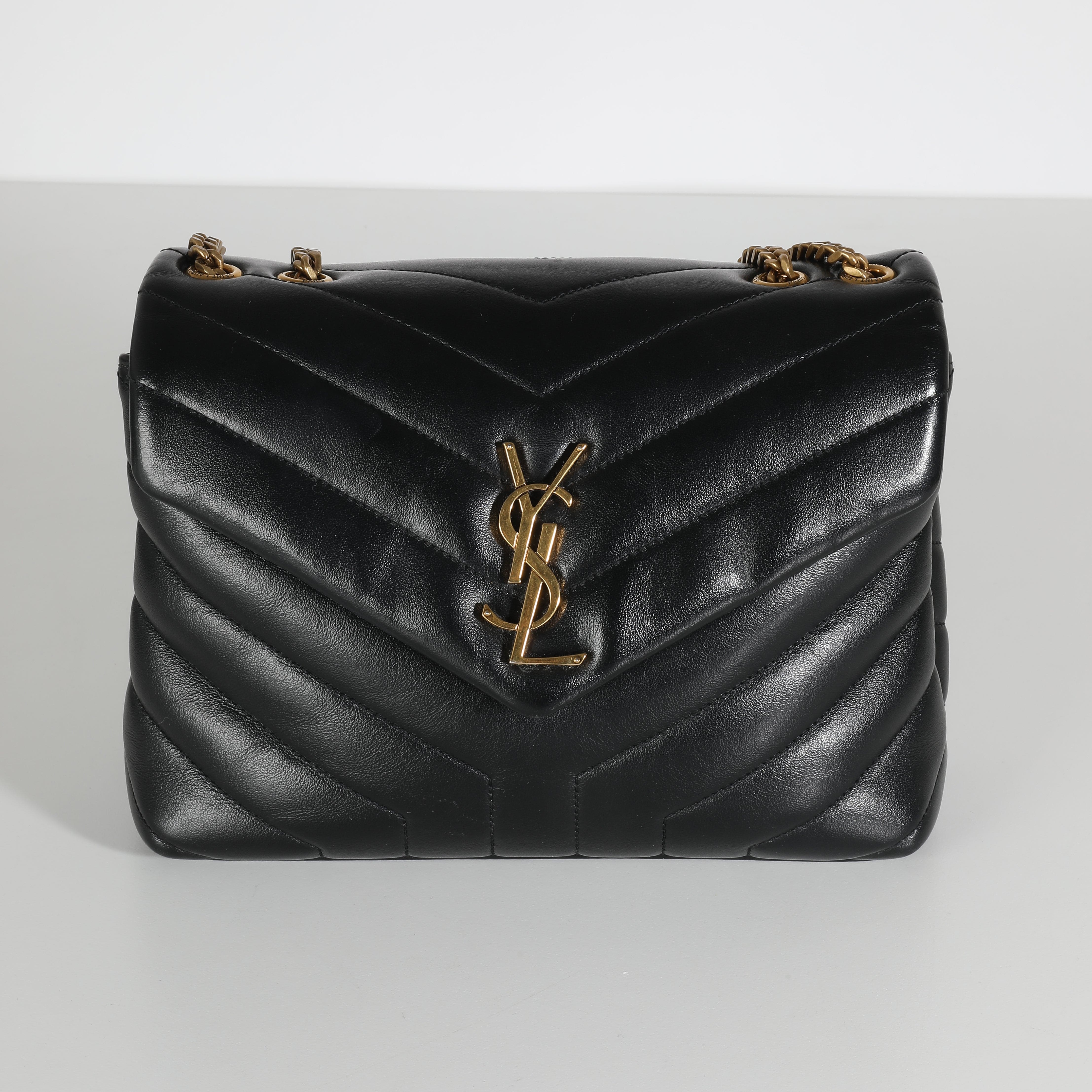 Saint Laurent Black Quilted Calfskin Monogram Small Loulou Chain Bag