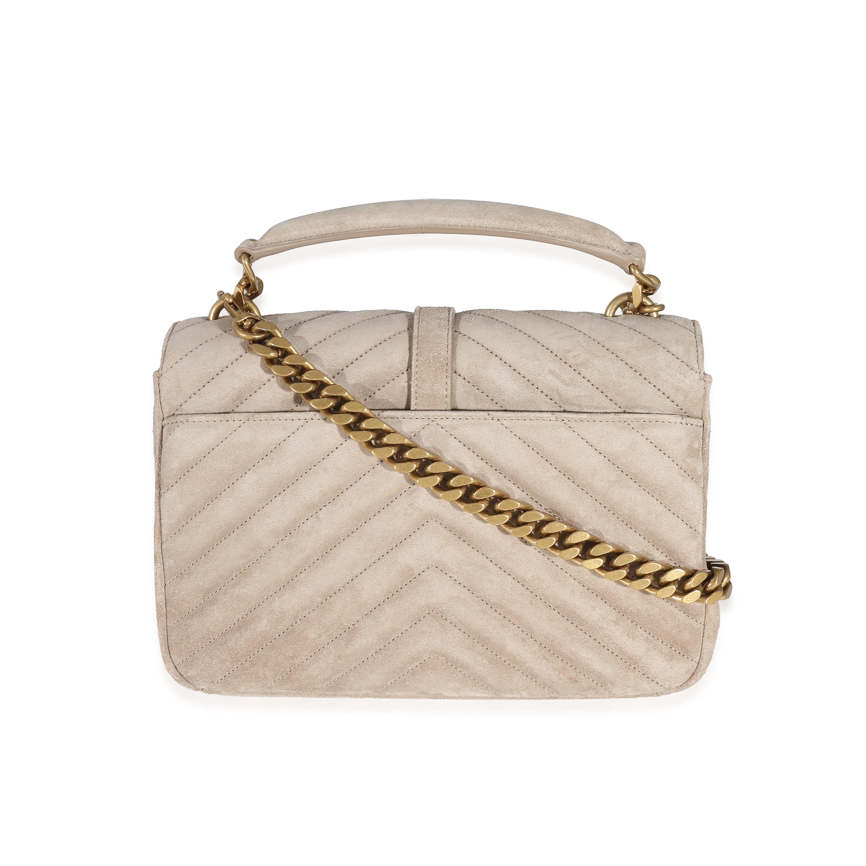 Saint Laurent Saint Laurent Beige Suede Matelasse Chevron Fringe Monogram Medium College Bag