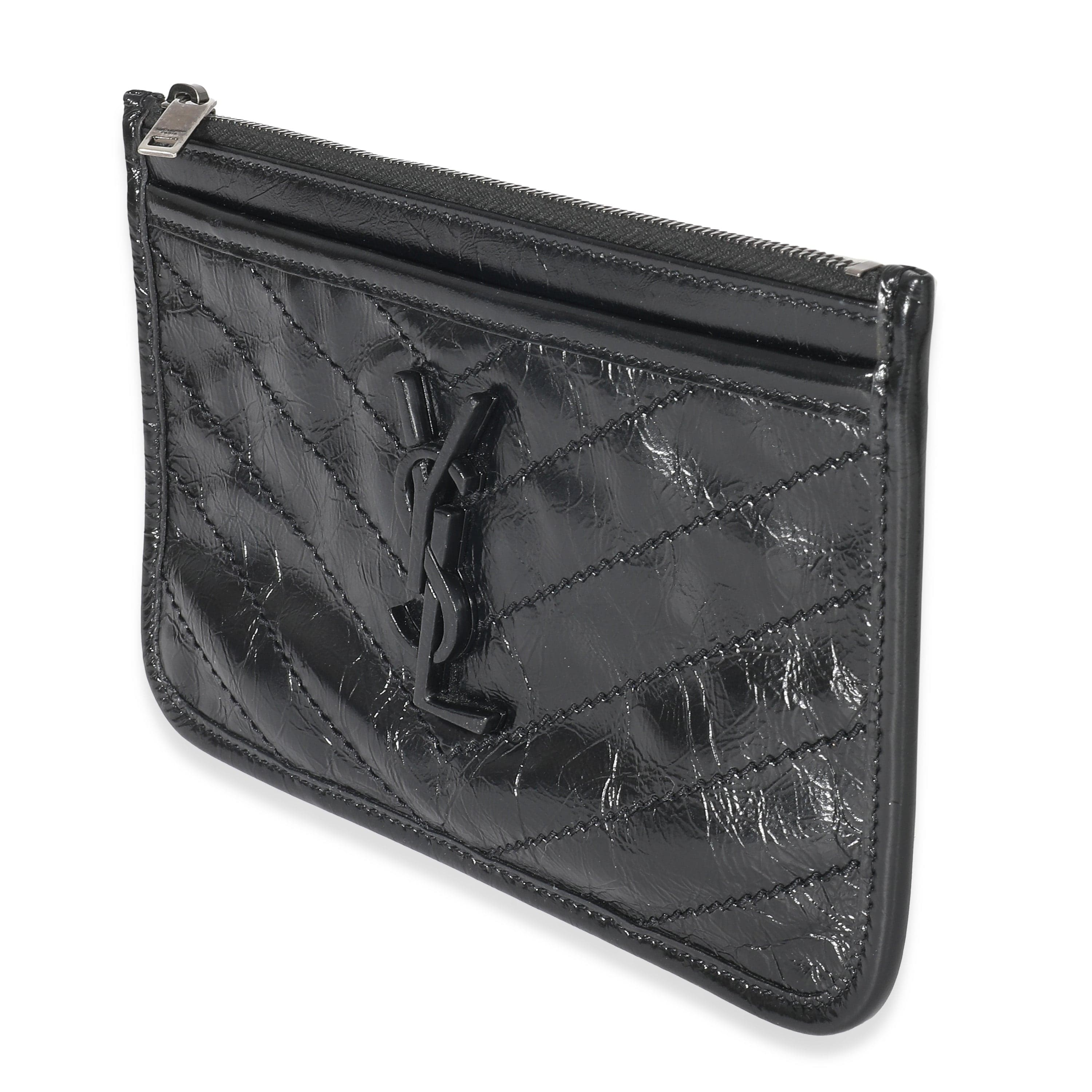 Saint Laurent Saint Laurent Black Crinkled Calfskin Matelasse Niki Bill Pouch