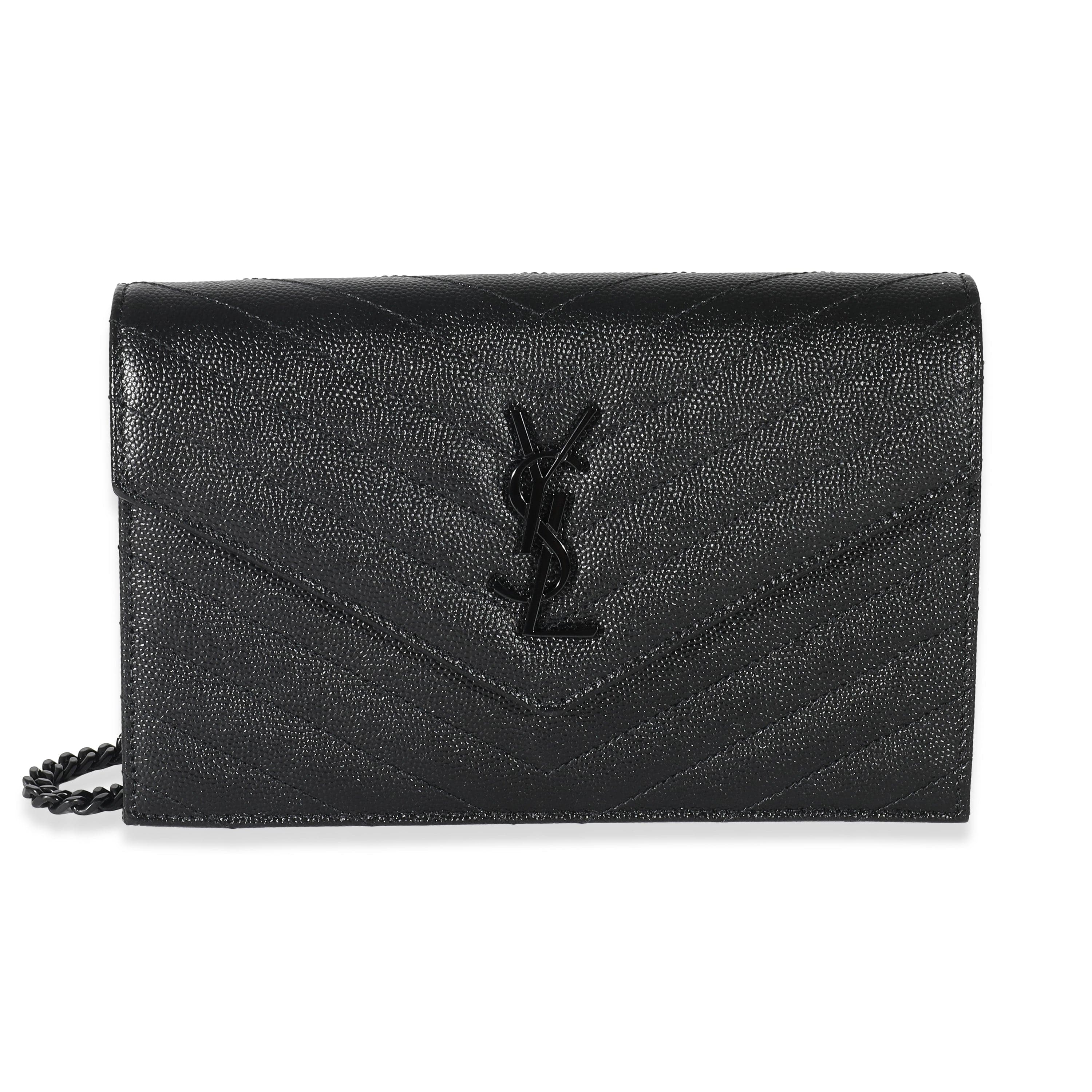 Saint Laurent Saint Laurent Black Matelassé Grain De Poudre Cassandre Envelope Chain Wallet