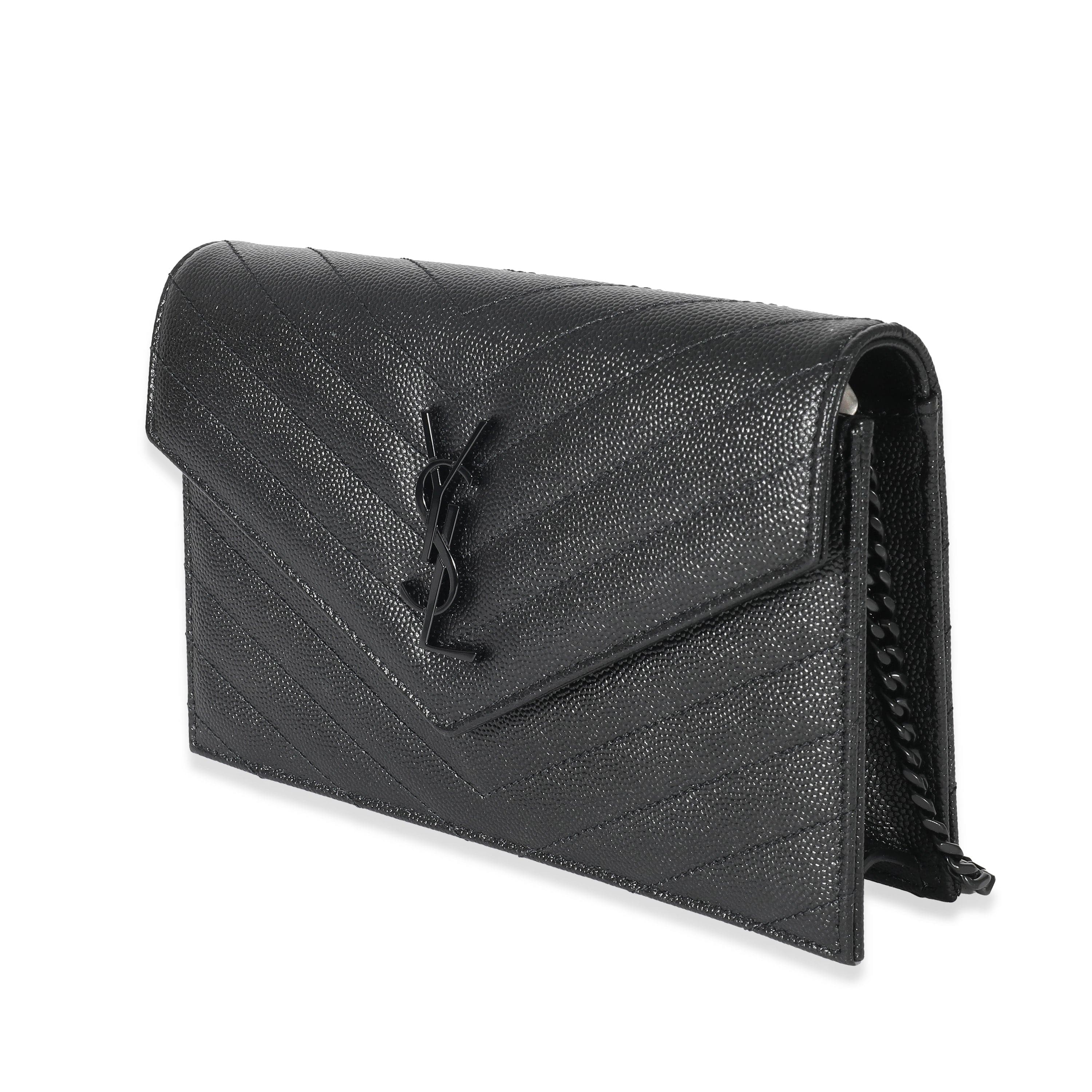 Saint Laurent Saint Laurent Black Matelassé Grain De Poudre Cassandre Envelope Chain Wallet