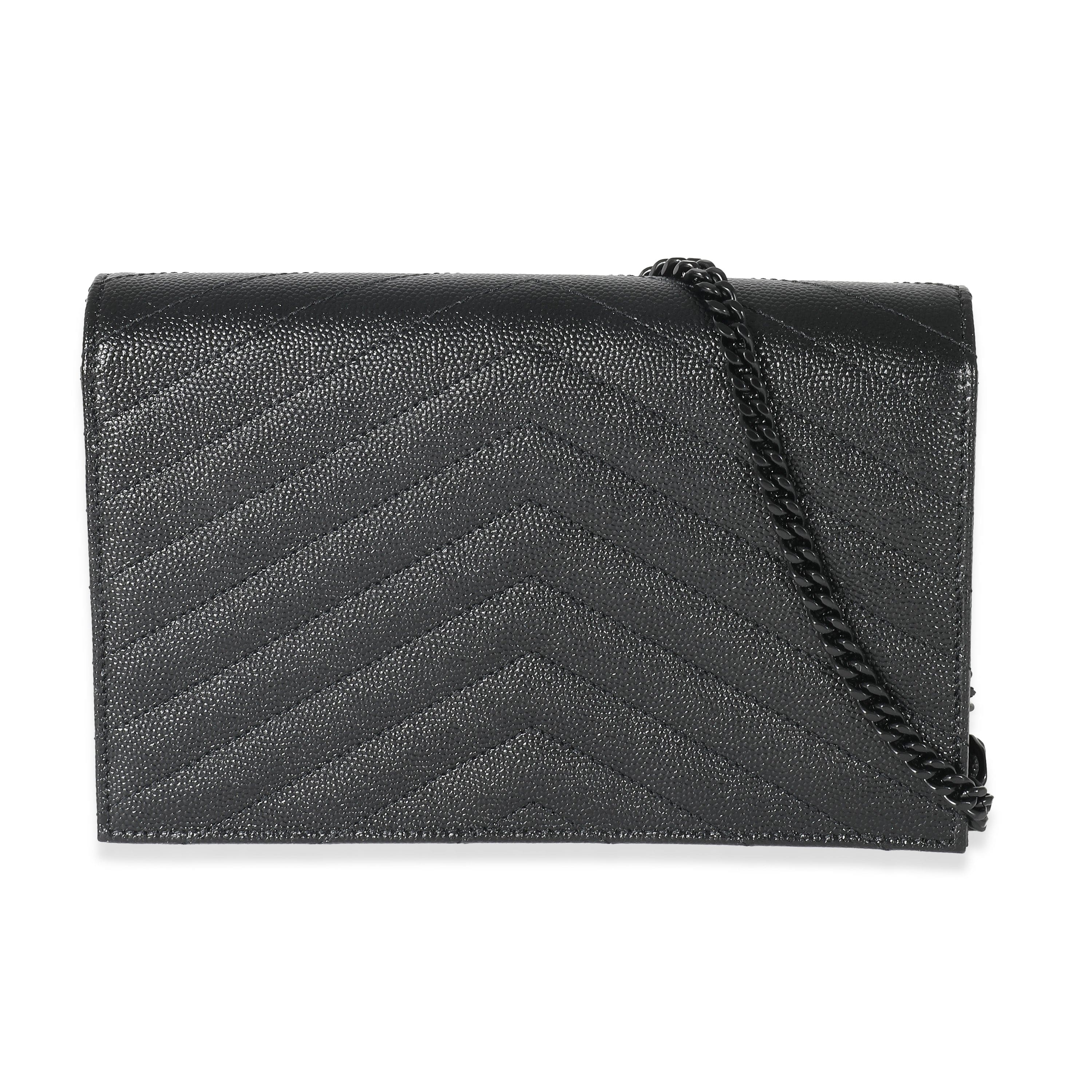 Saint Laurent Saint Laurent Black Matelassé Grain De Poudre Cassandre Envelope Chain Wallet