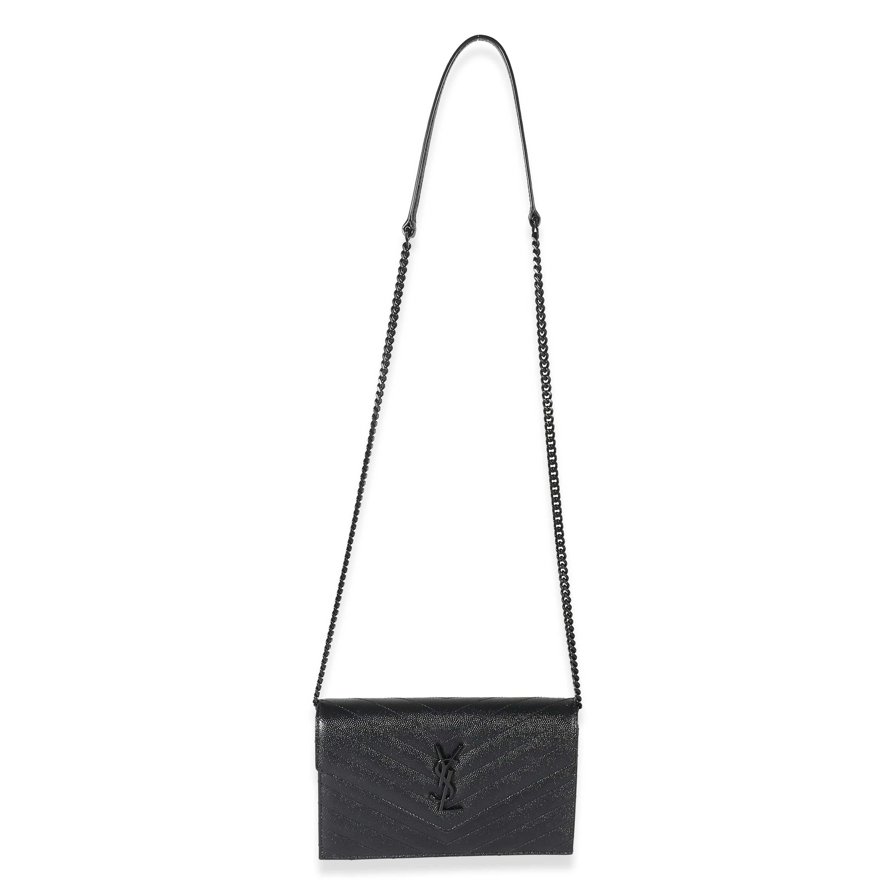 Saint Laurent Saint Laurent Black Matelassé Grain De Poudre Cassandre Envelope Chain Wallet