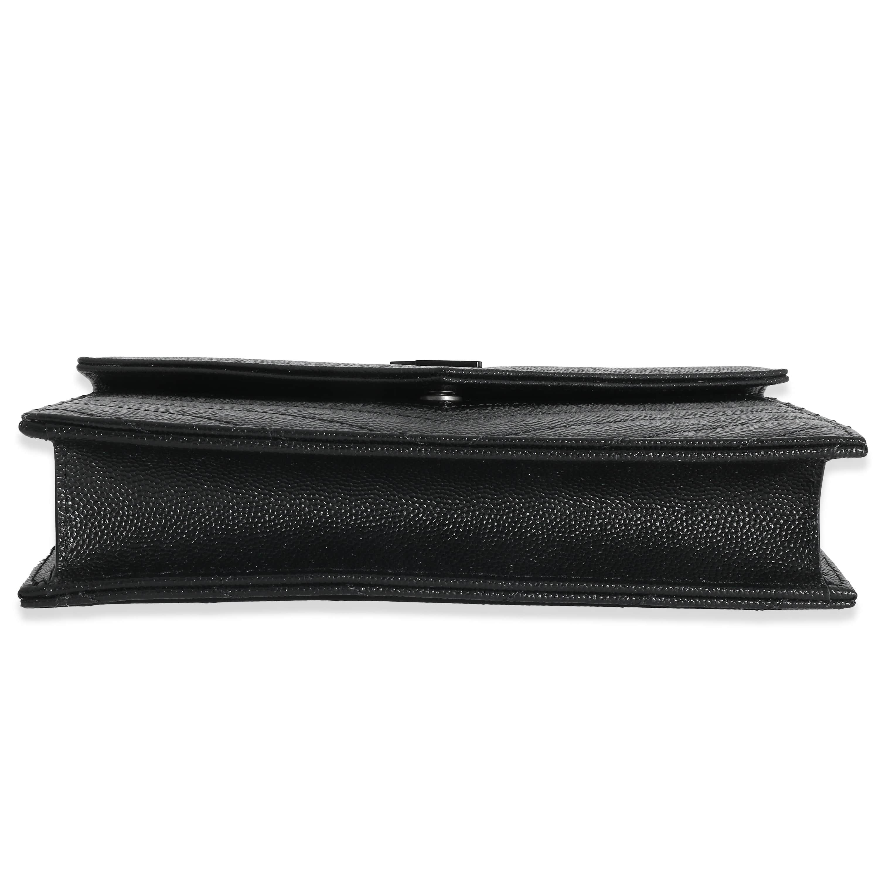 Saint Laurent Saint Laurent Black Matelassé Grain De Poudre Cassandre Envelope Chain Wallet