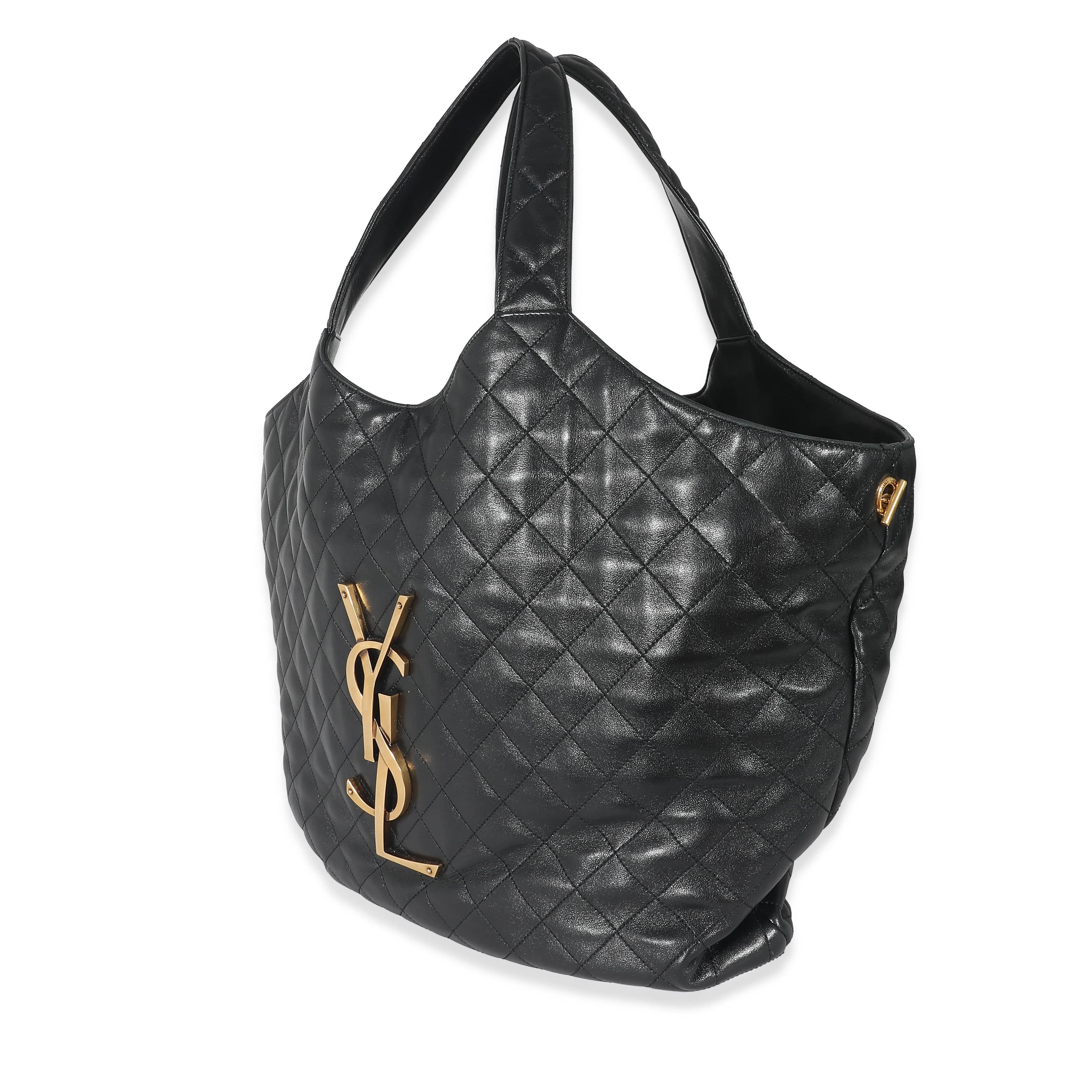 Saint Laurent Saint Laurent Black Quilted Lambskin ICare Maxi Shopping Bag