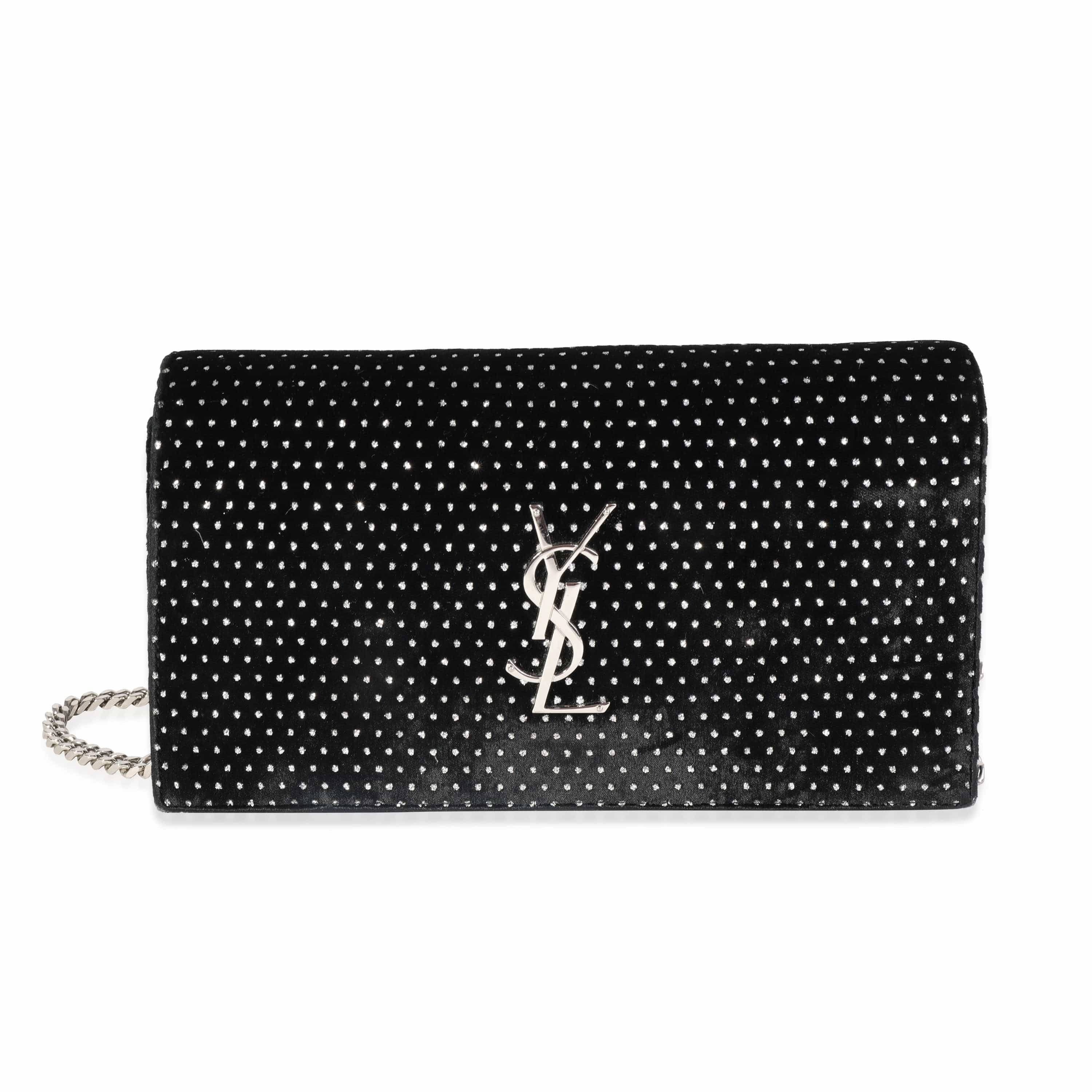 Saint Laurent Saint Laurent Black Velvet & Crystal Kate Chain Wallet