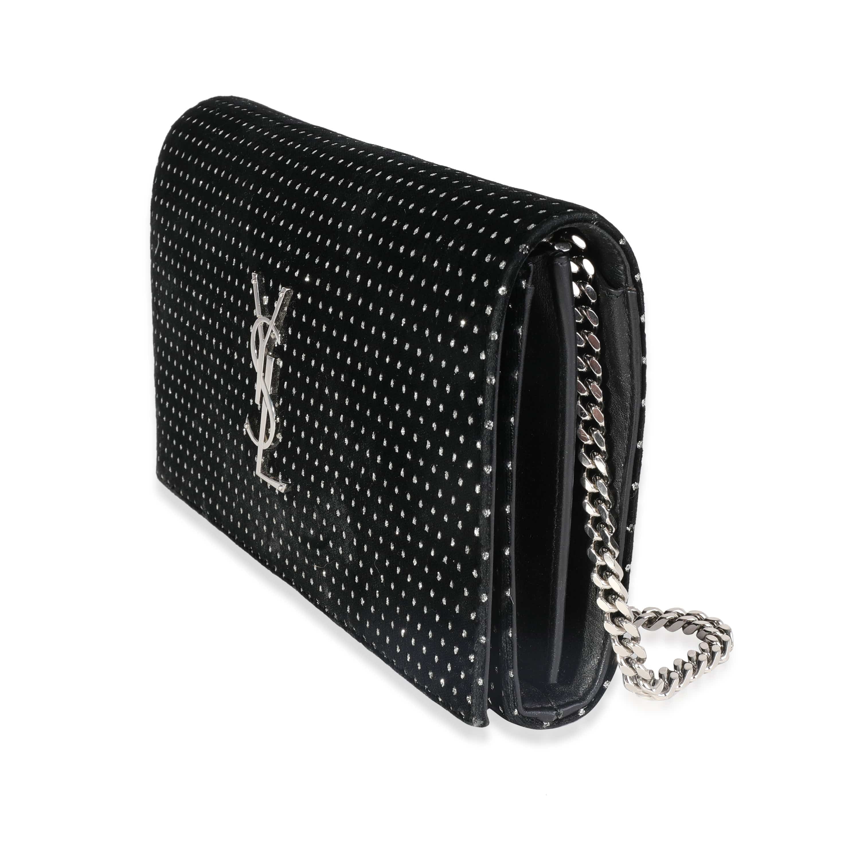 Saint Laurent Saint Laurent Black Velvet & Crystal Kate Chain Wallet