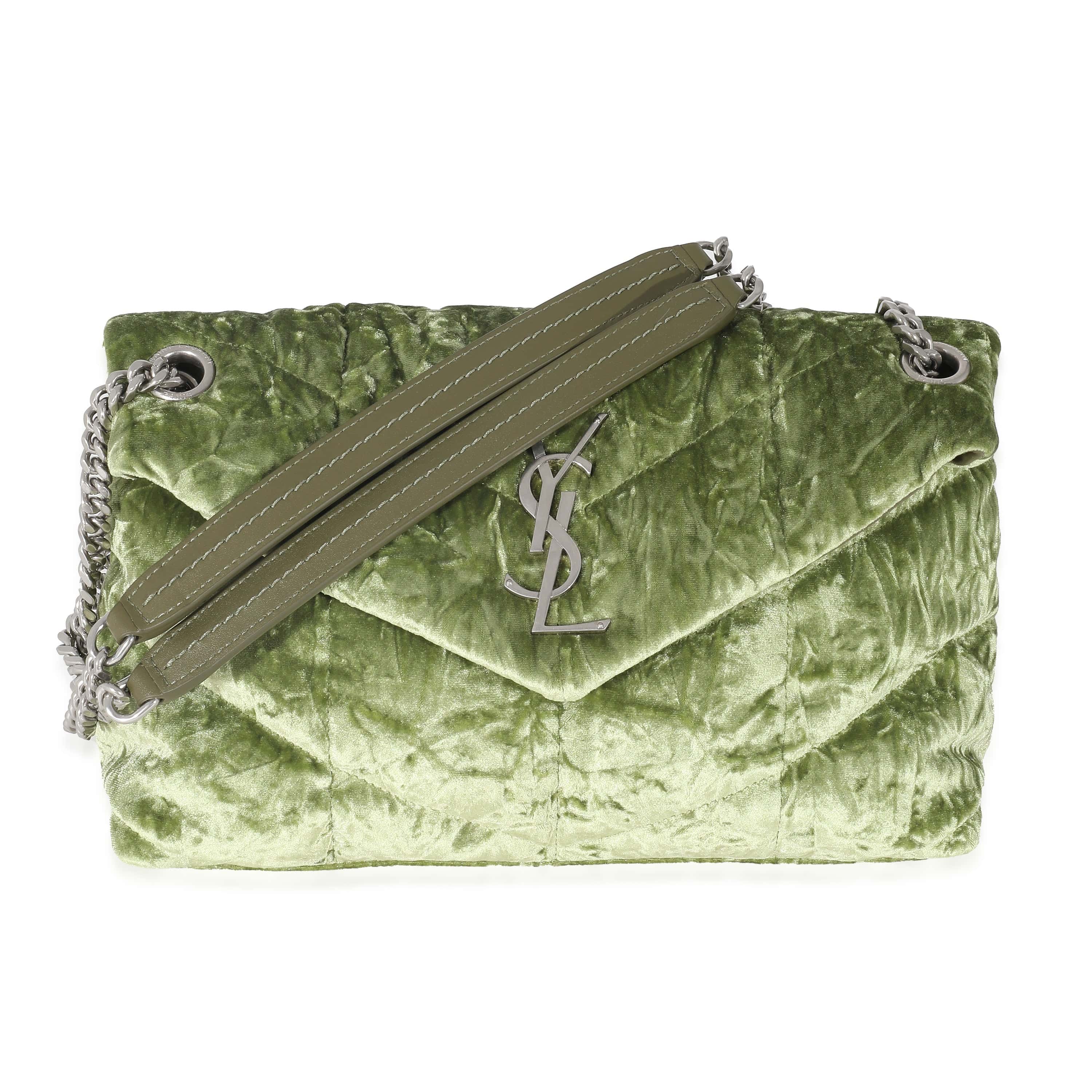 Saint Laurent Saint Laurent Green Crushed Velvet Small Loulou Puffer Bag