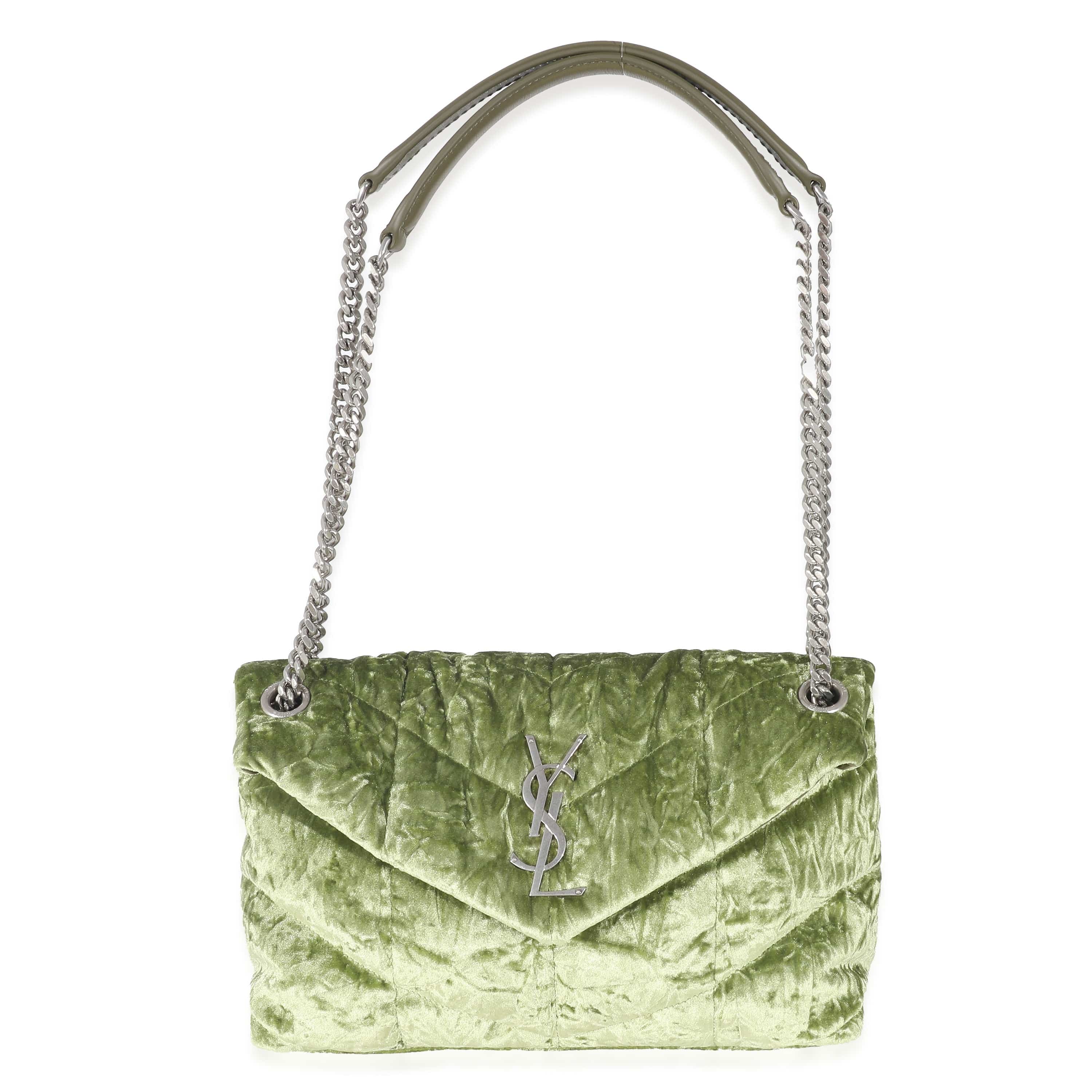 Saint Laurent Saint Laurent Green Crushed Velvet Small Loulou Puffer Bag