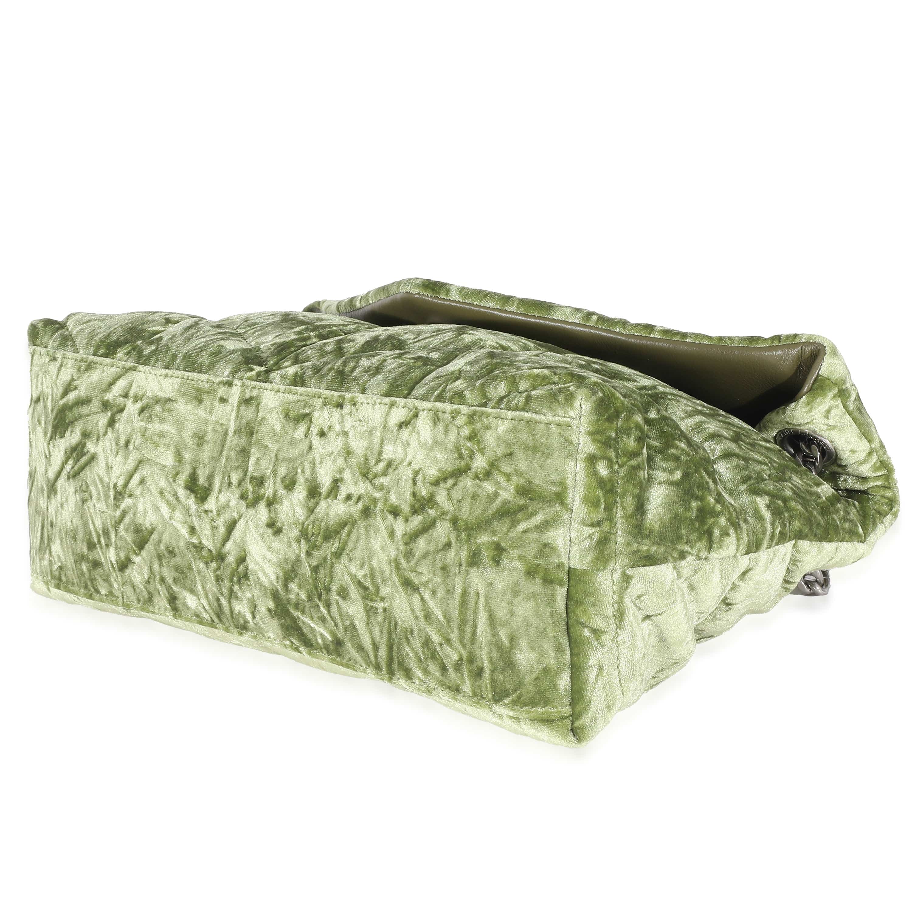 Saint Laurent Saint Laurent Green Crushed Velvet Small Loulou Puffer Bag