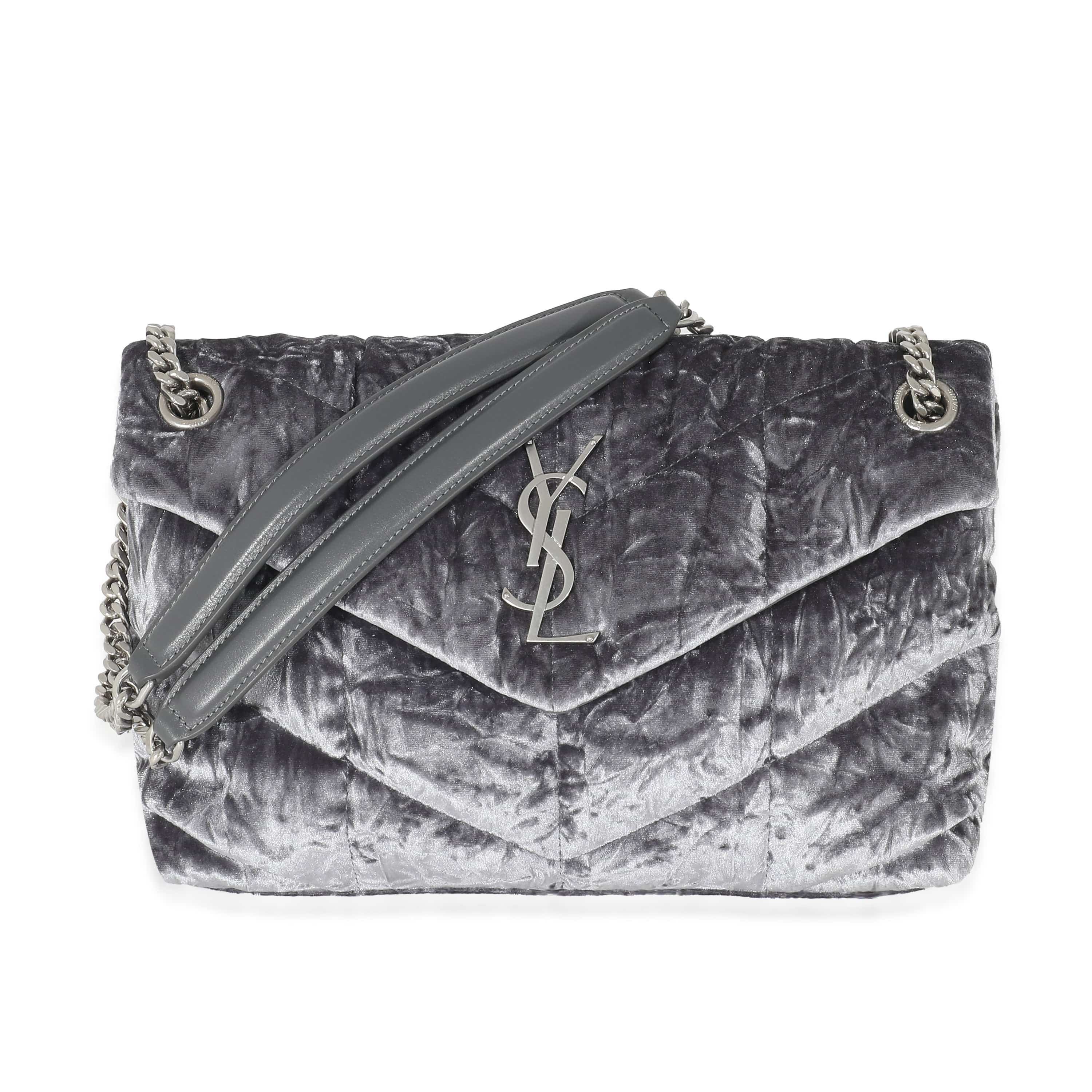 Saint Laurent Saint Laurent Iron Grey Crushed Velvet Small Loulou Puffer Bag