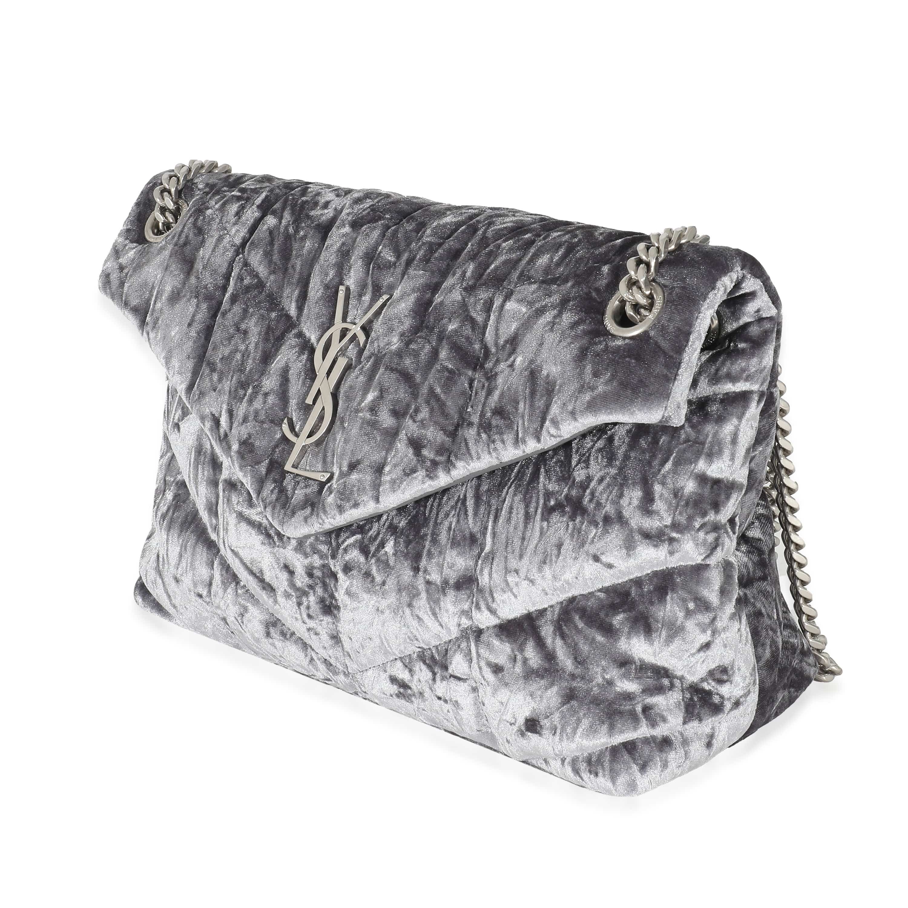 Saint Laurent Saint Laurent Iron Grey Crushed Velvet Small Loulou Puffer Bag