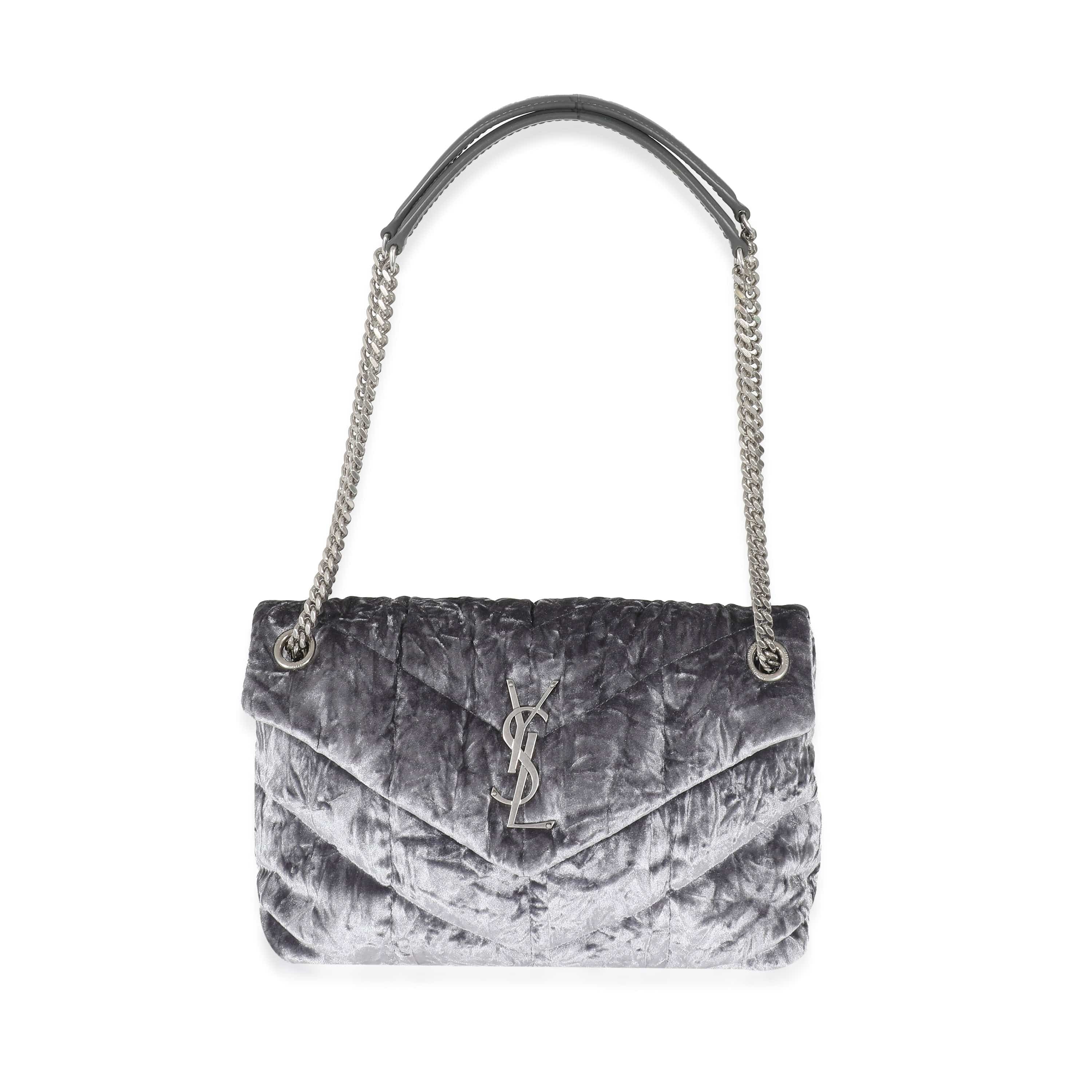 Saint Laurent Saint Laurent Iron Grey Crushed Velvet Small Loulou Puffer Bag