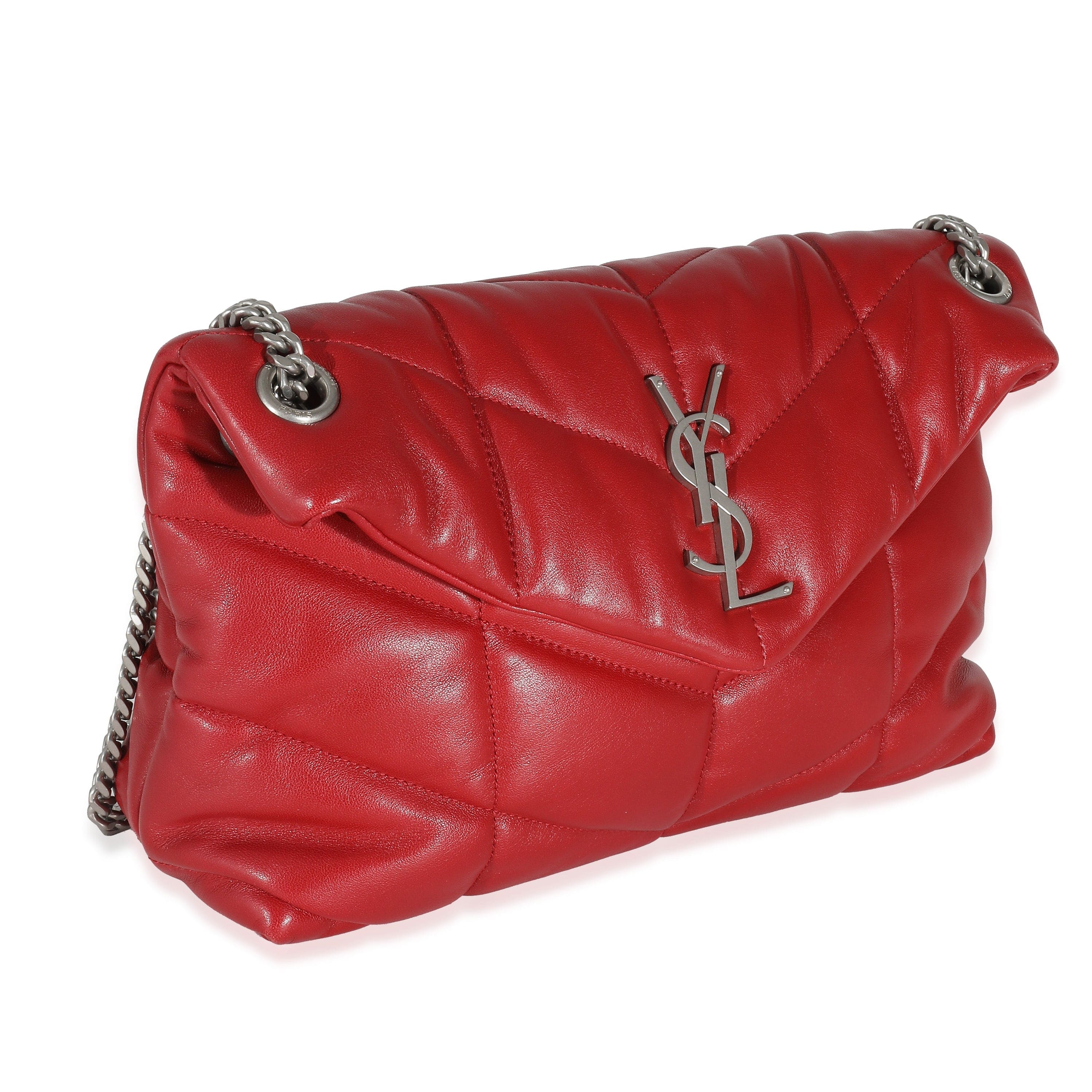 Saint Laurent Saint Laurent Red Quilted Lambskin Small Loulou Puffer