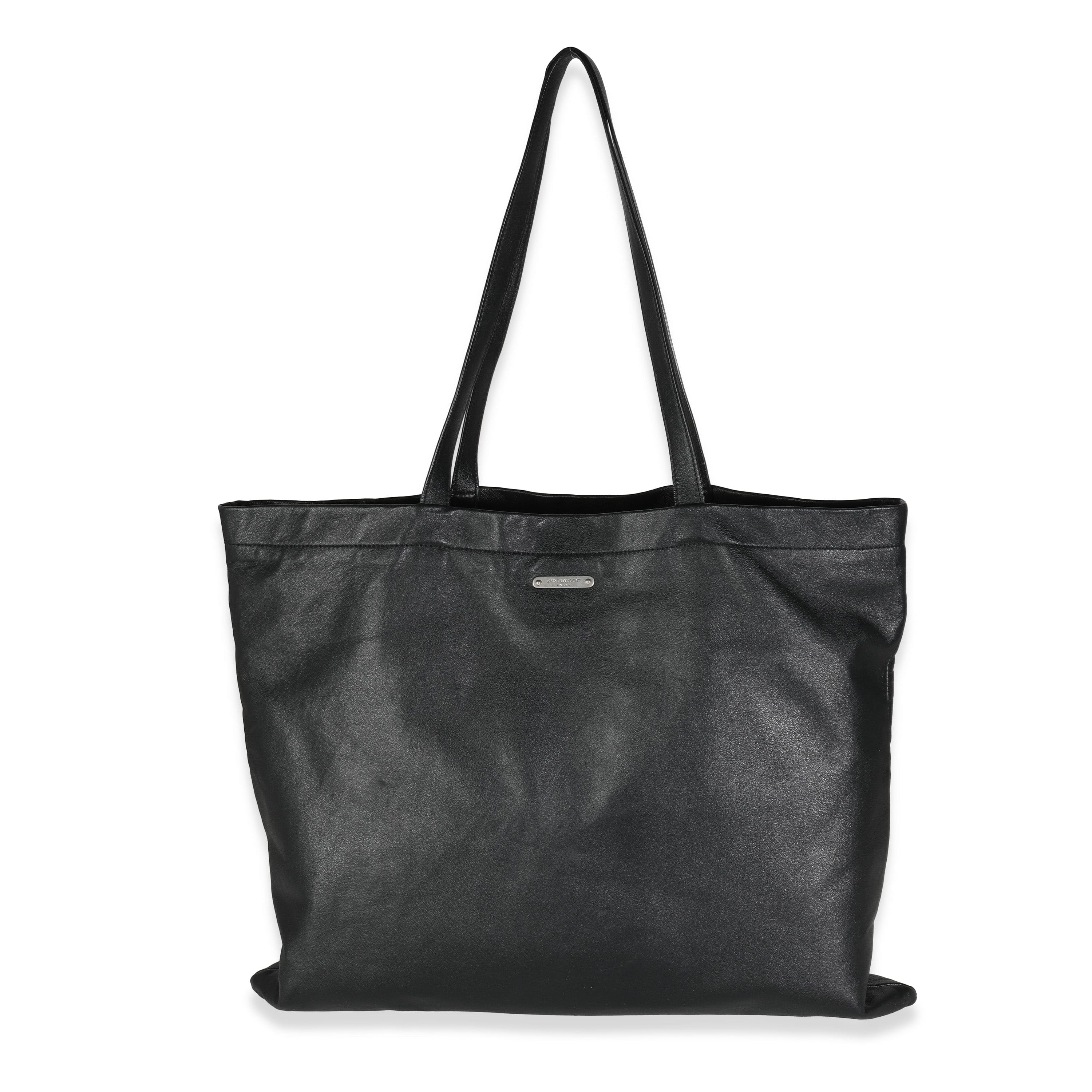 Saint Laurent YSL Black Calfskin Flat Shopper Tote