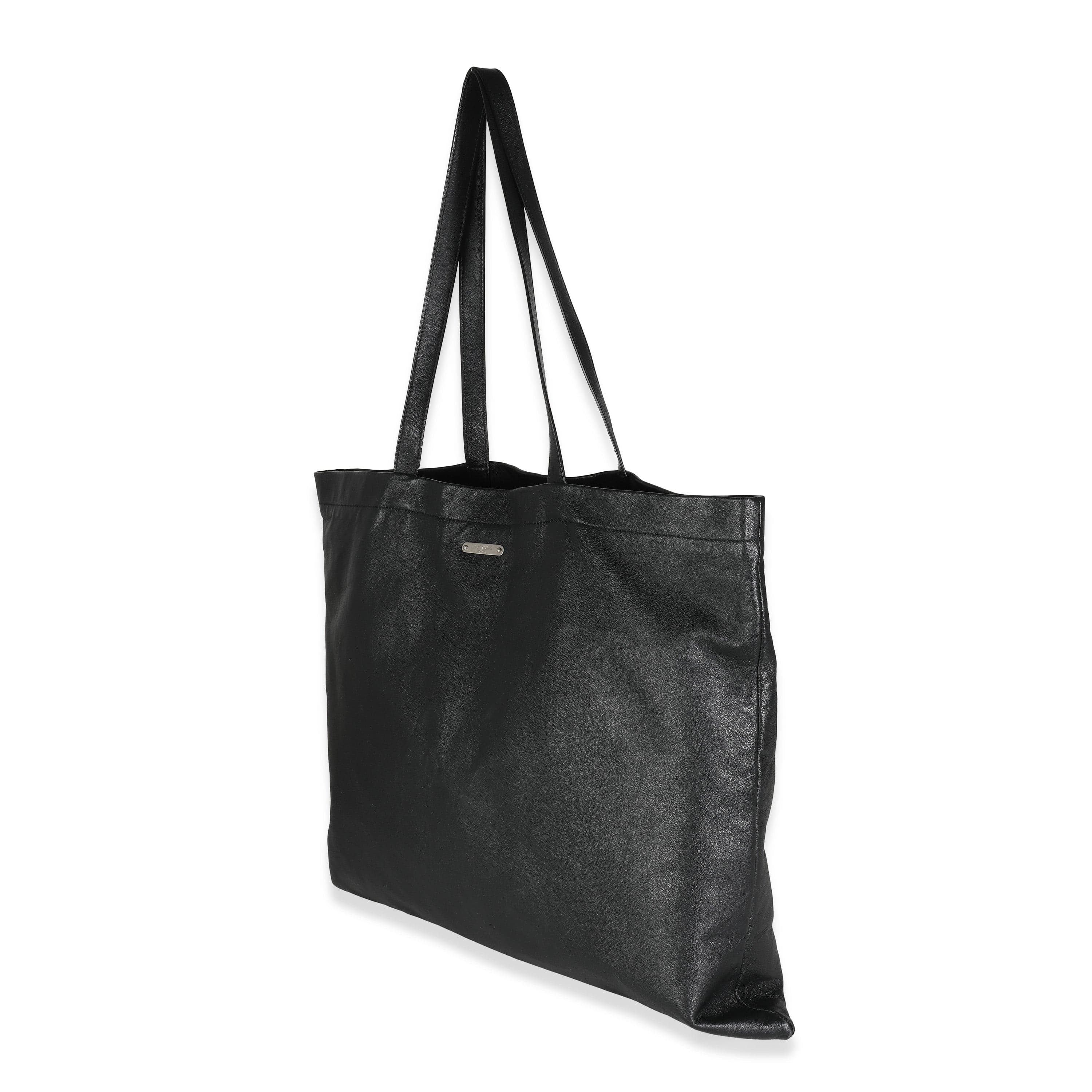 Saint Laurent YSL Black Calfskin Flat Shopper Tote