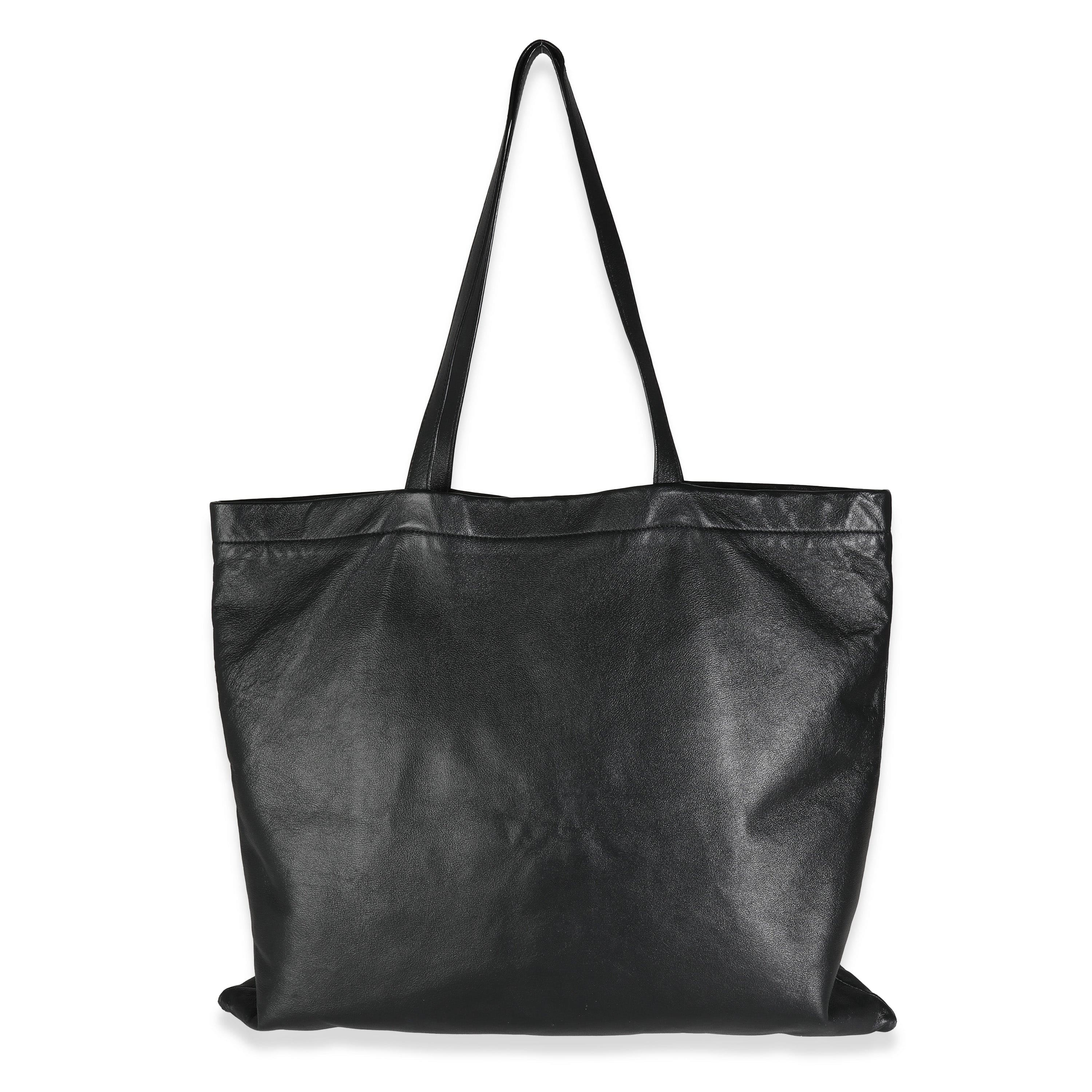 Saint Laurent YSL Black Calfskin Flat Shopper Tote