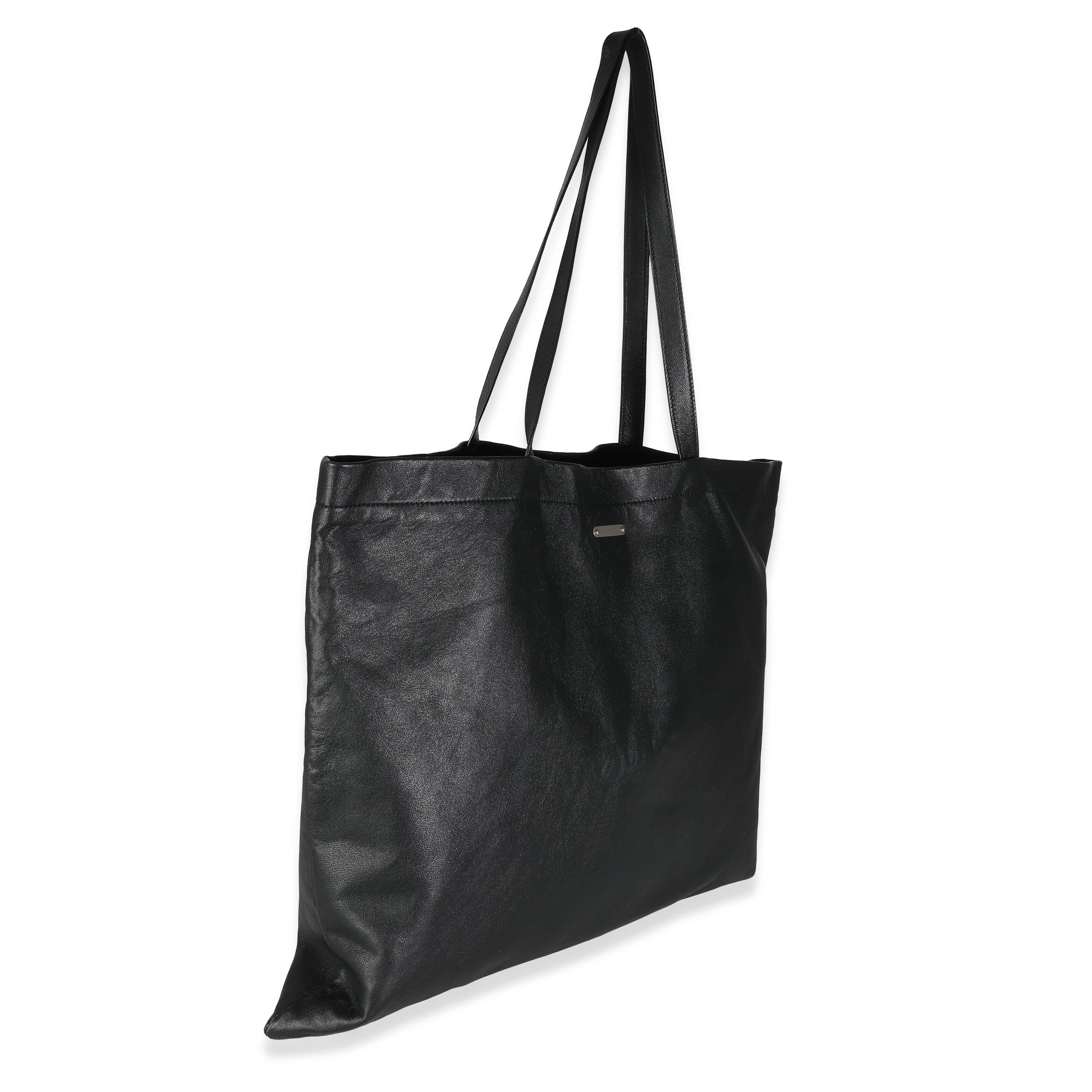 Saint Laurent YSL Black Calfskin Flat Shopper Tote