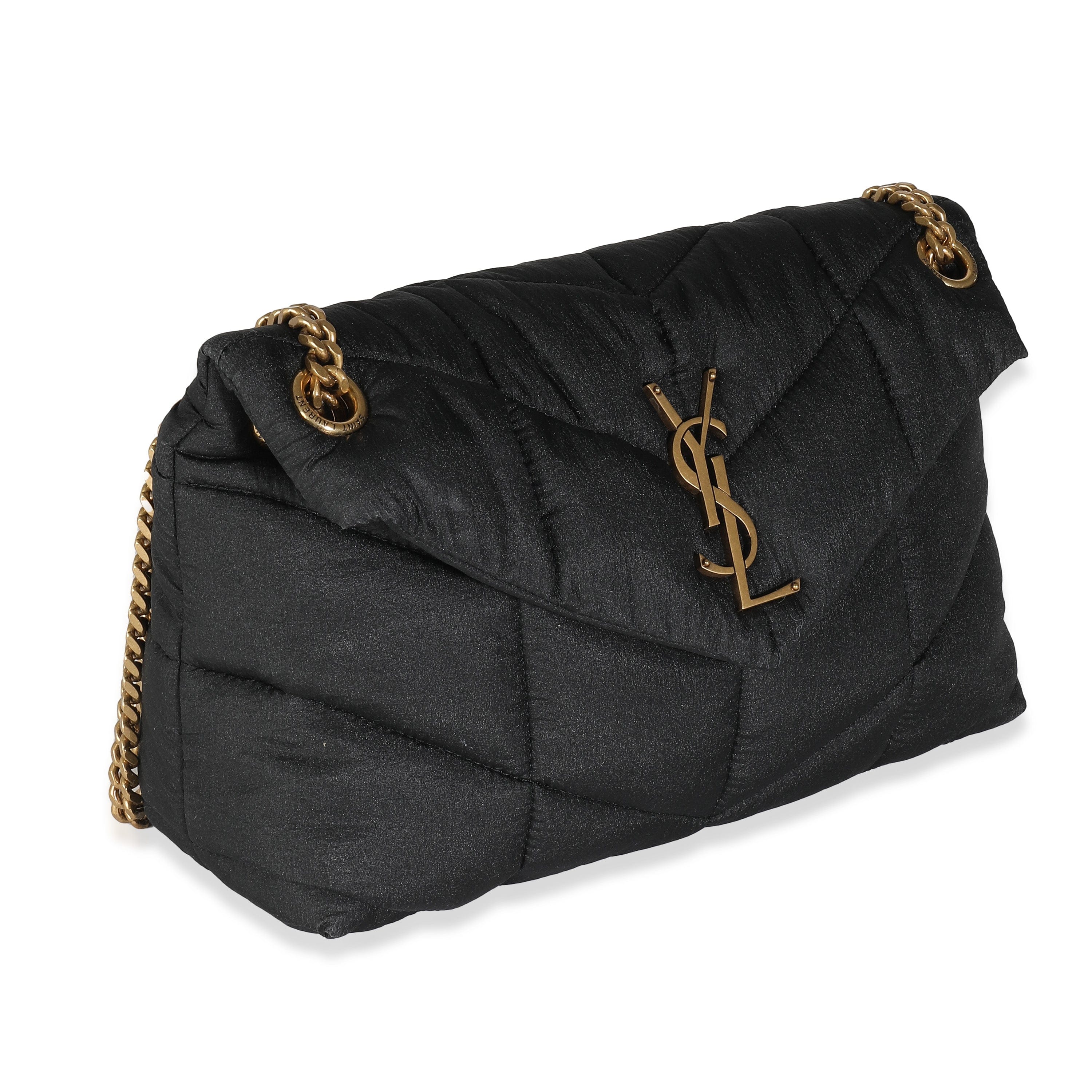 Saint Laurent YSL Black Quilted Nylon Small Lou Puffer Chain Bag