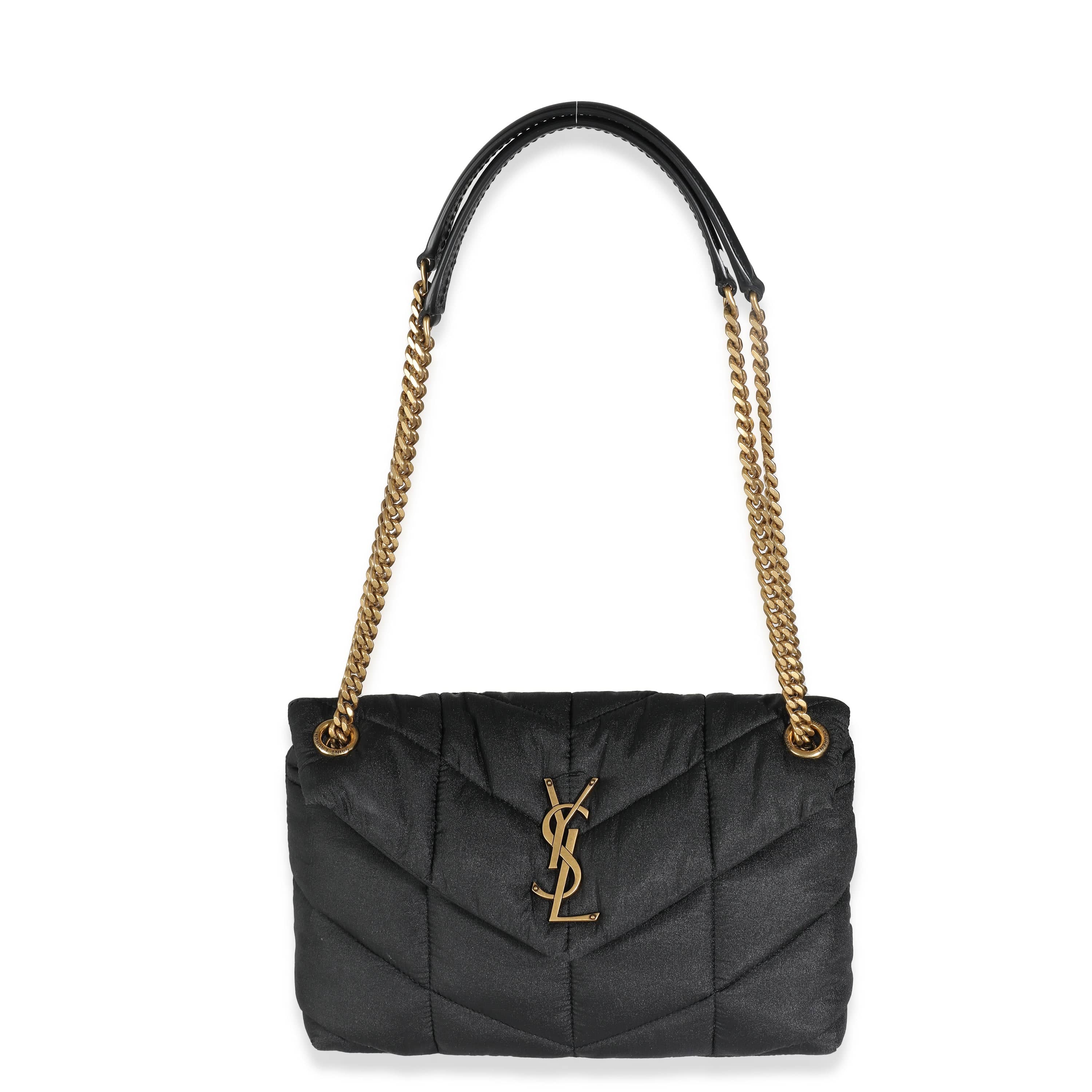 Saint Laurent YSL Black Quilted Nylon Small Lou Puffer Chain Bag