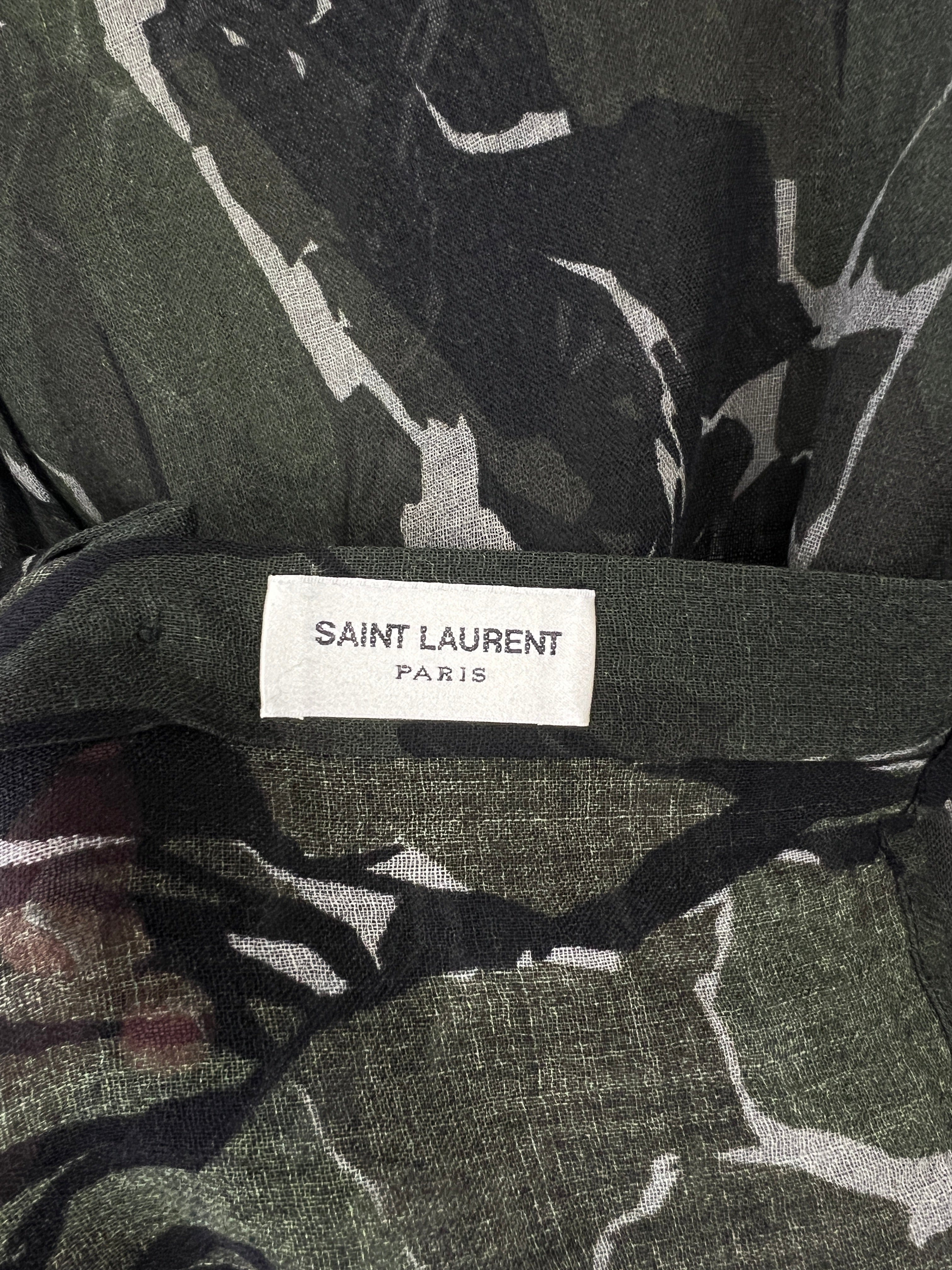 Sellier Lowndes Street Saint Laurent Black and Deep Green Marble Print Sheer Virgin Wool Shirt Size FR 36 (UK 8)