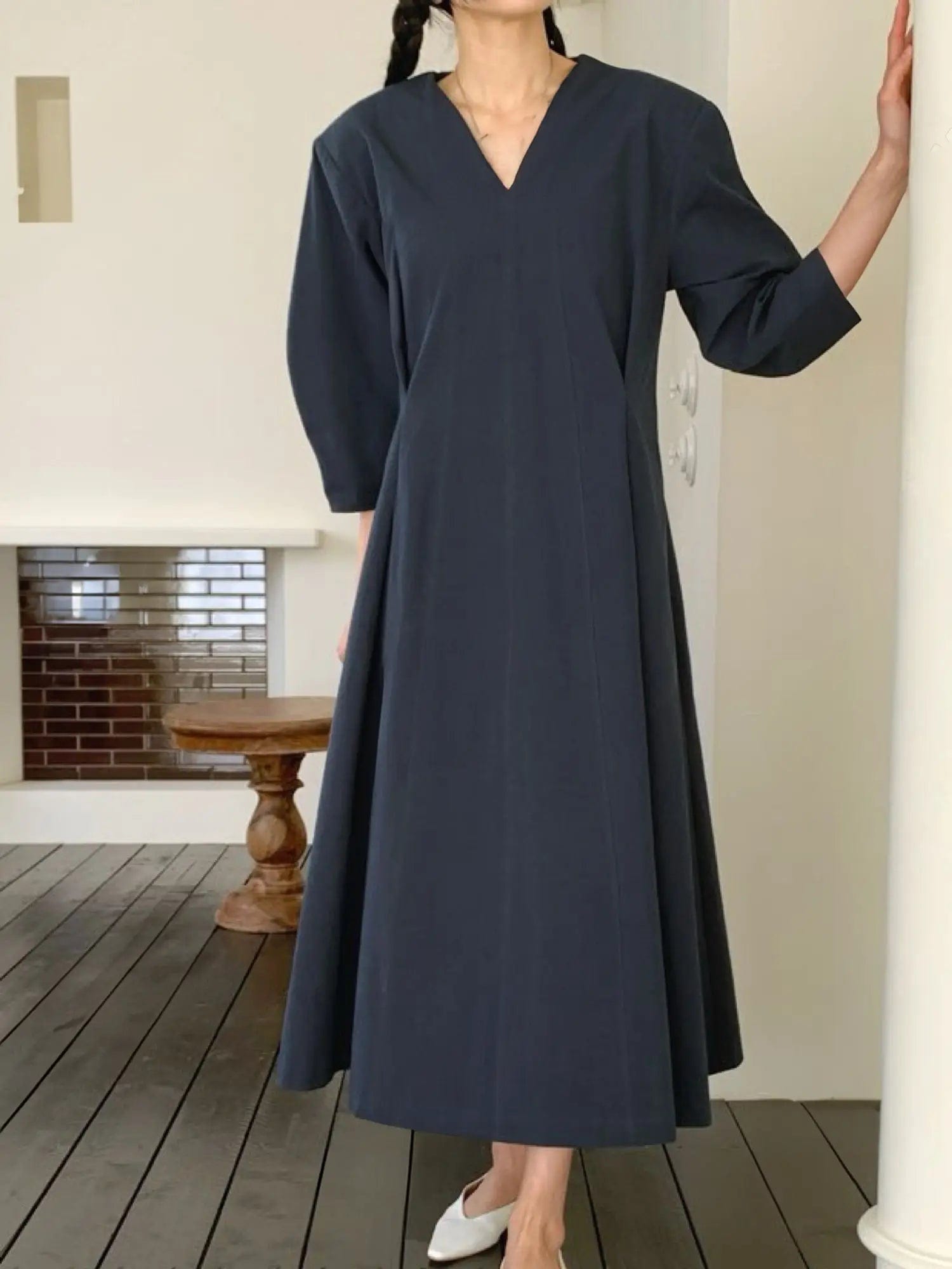 SEOUL COLLECTION V-NECK COTTON MAXI DRESS (فستان) “ANKA”