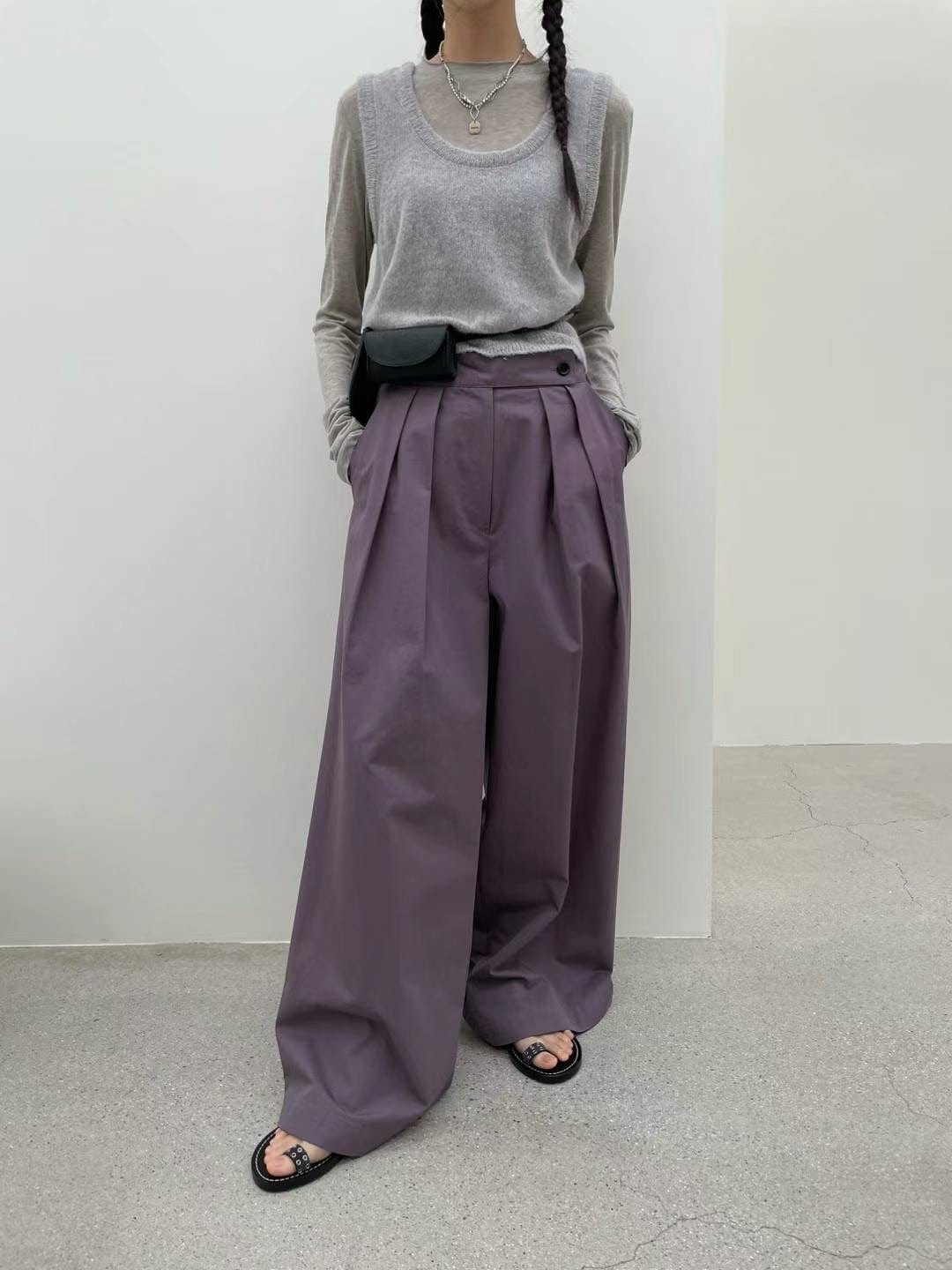 SEOUL COLLECTION FRONT PLEATED WIDE LEG PANTS (بنطلون) “SOLANA”