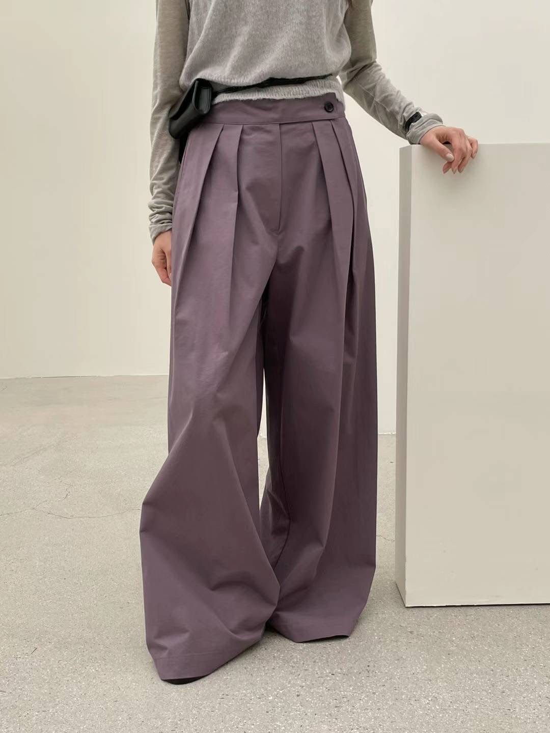 SEOUL COLLECTION FRONT PLEATED WIDE LEG PANTS (بنطلون) “SOLANA”