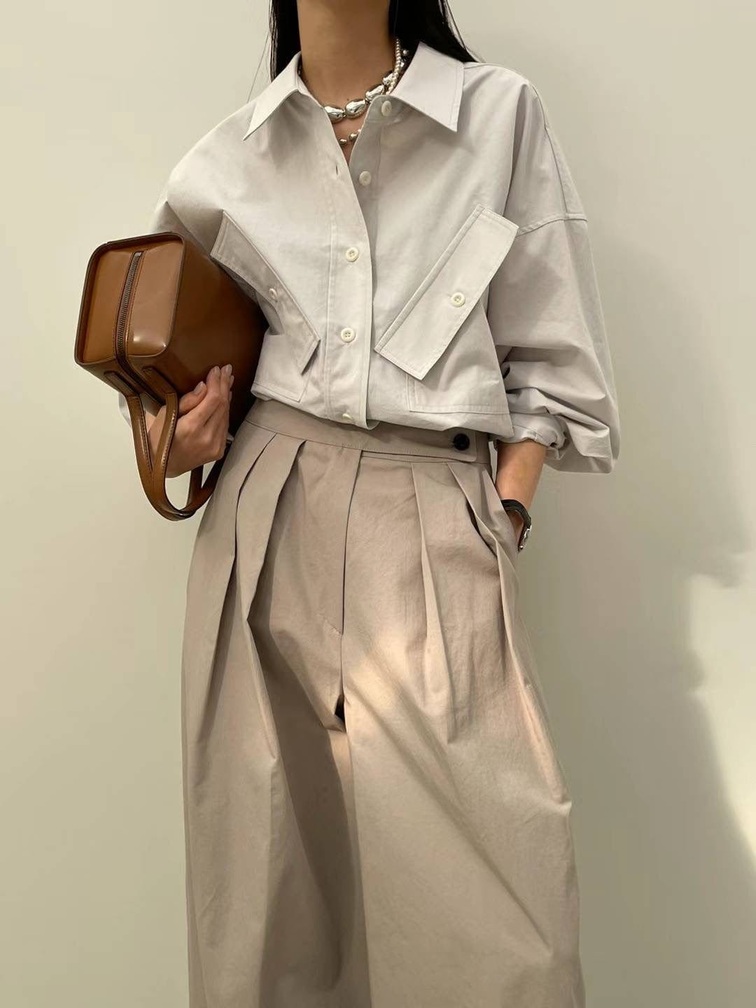 SEOUL COLLECTION FRONT PLEATED WIDE LEG PANTS (بنطلون) “SOLANA”