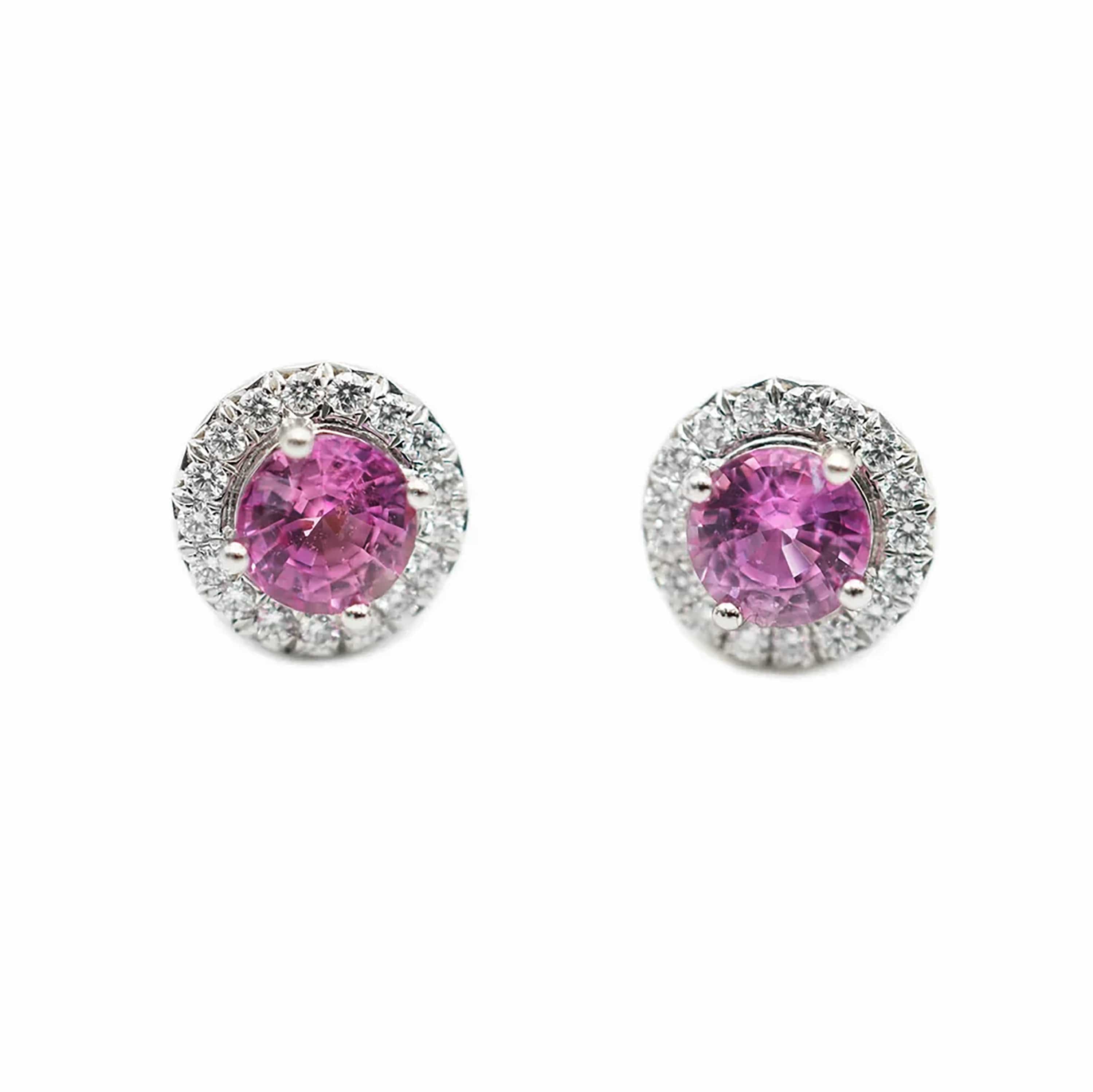 Tiffany & Co. Soleste Halo Pink Sapphire & Diamond Earrings in Platinum