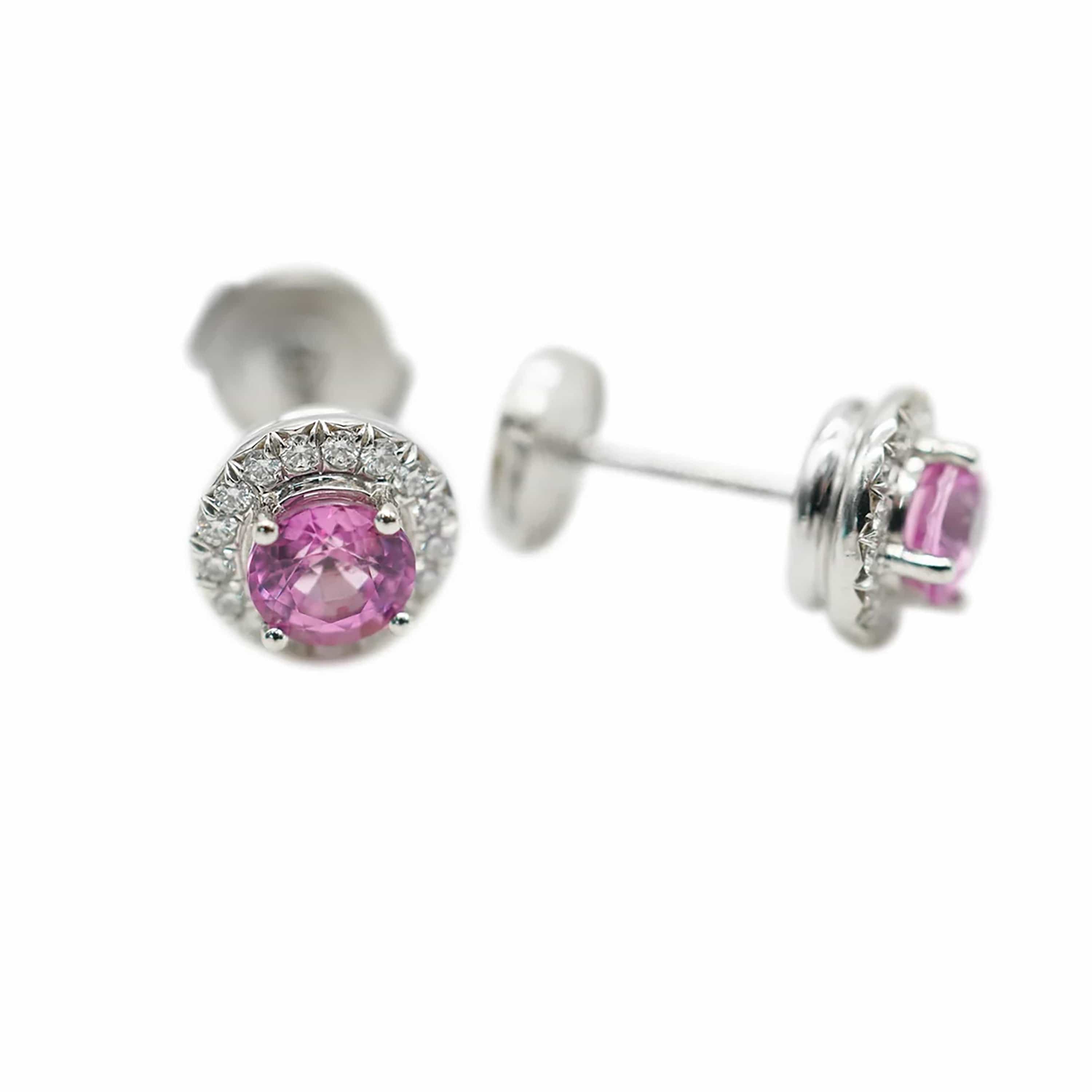 Tiffany & Co. Soleste Halo Pink Sapphire & Diamond Earrings in Platinum