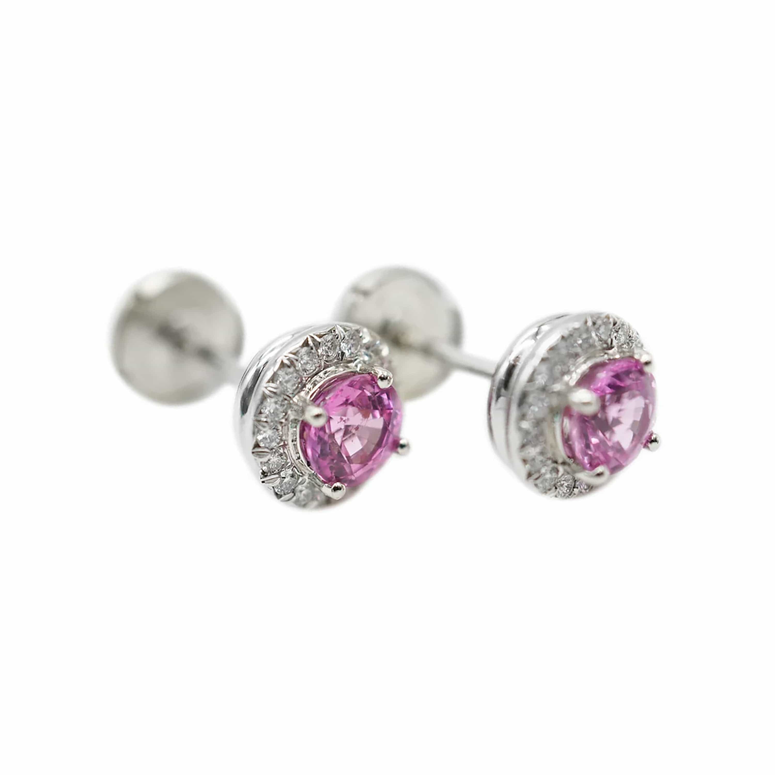 Tiffany & Co. Soleste Halo Pink Sapphire & Diamond Earrings in Platinum