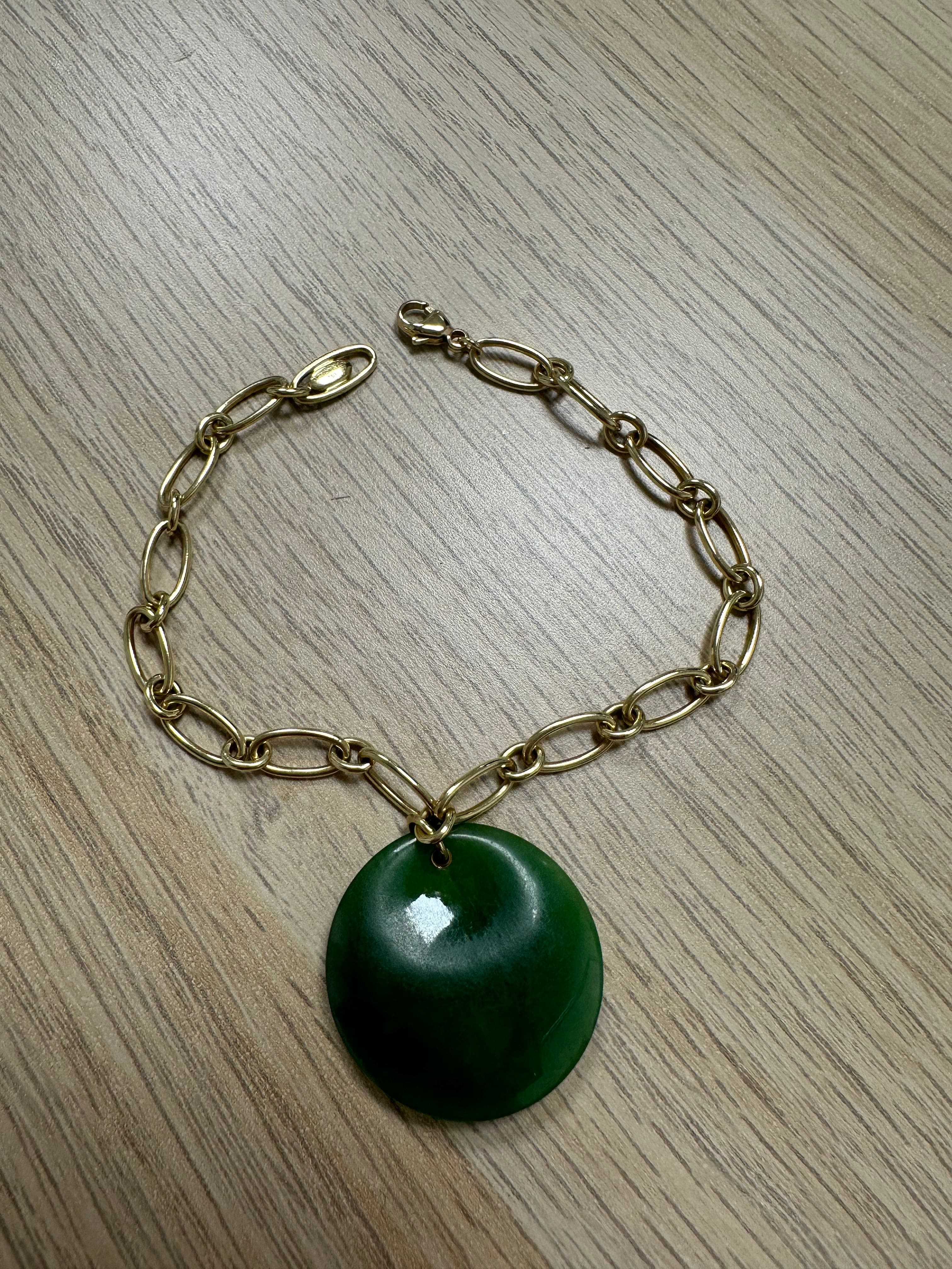 Tiffany & Co. Tiffany & Co. Elsa Peretti Link Yellow Gold Nephrite Jade Disc Bracelet ABC0786