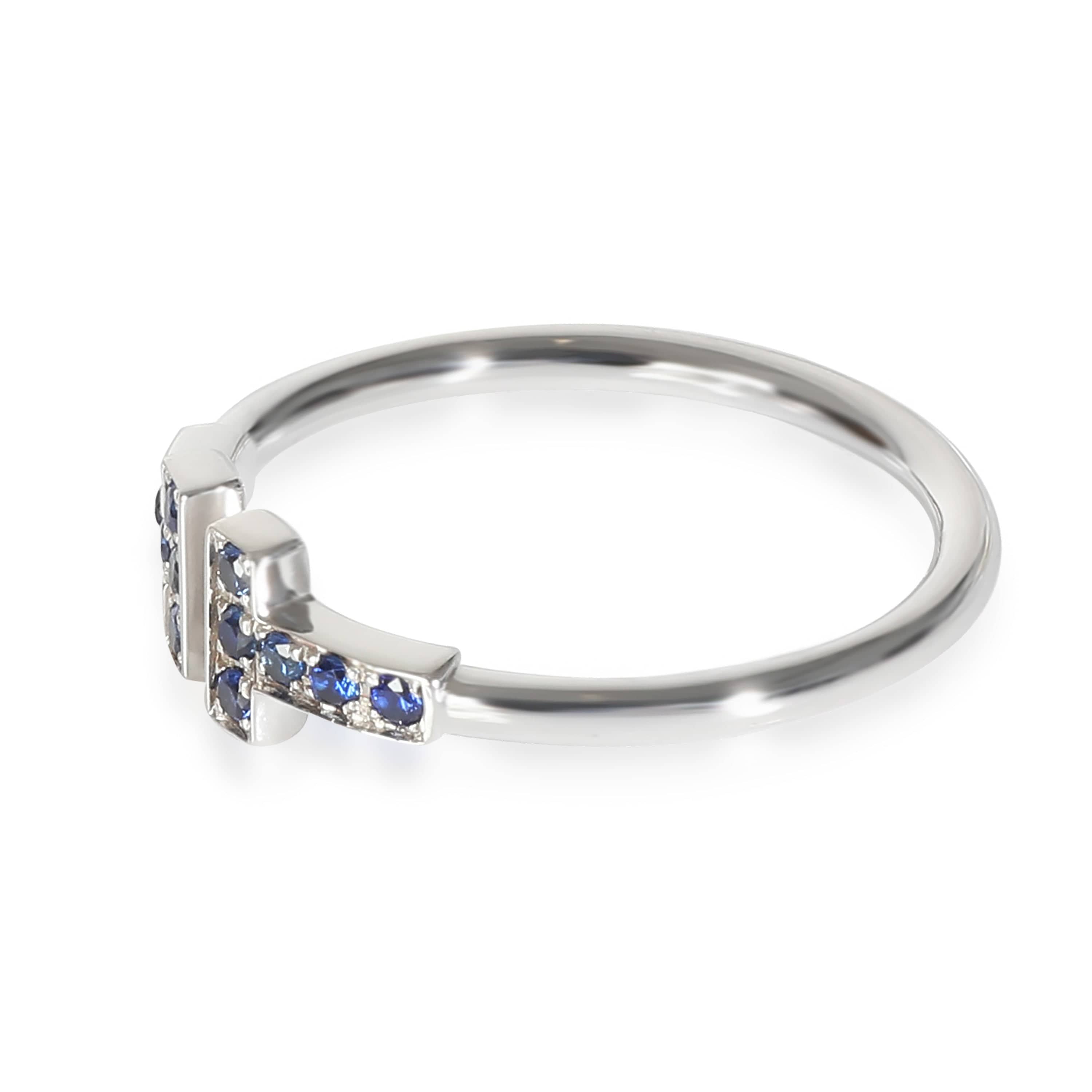 Tiffany & Co. T Wire Blue Sapphire Ring in 18k White Gold 0.14 CTW