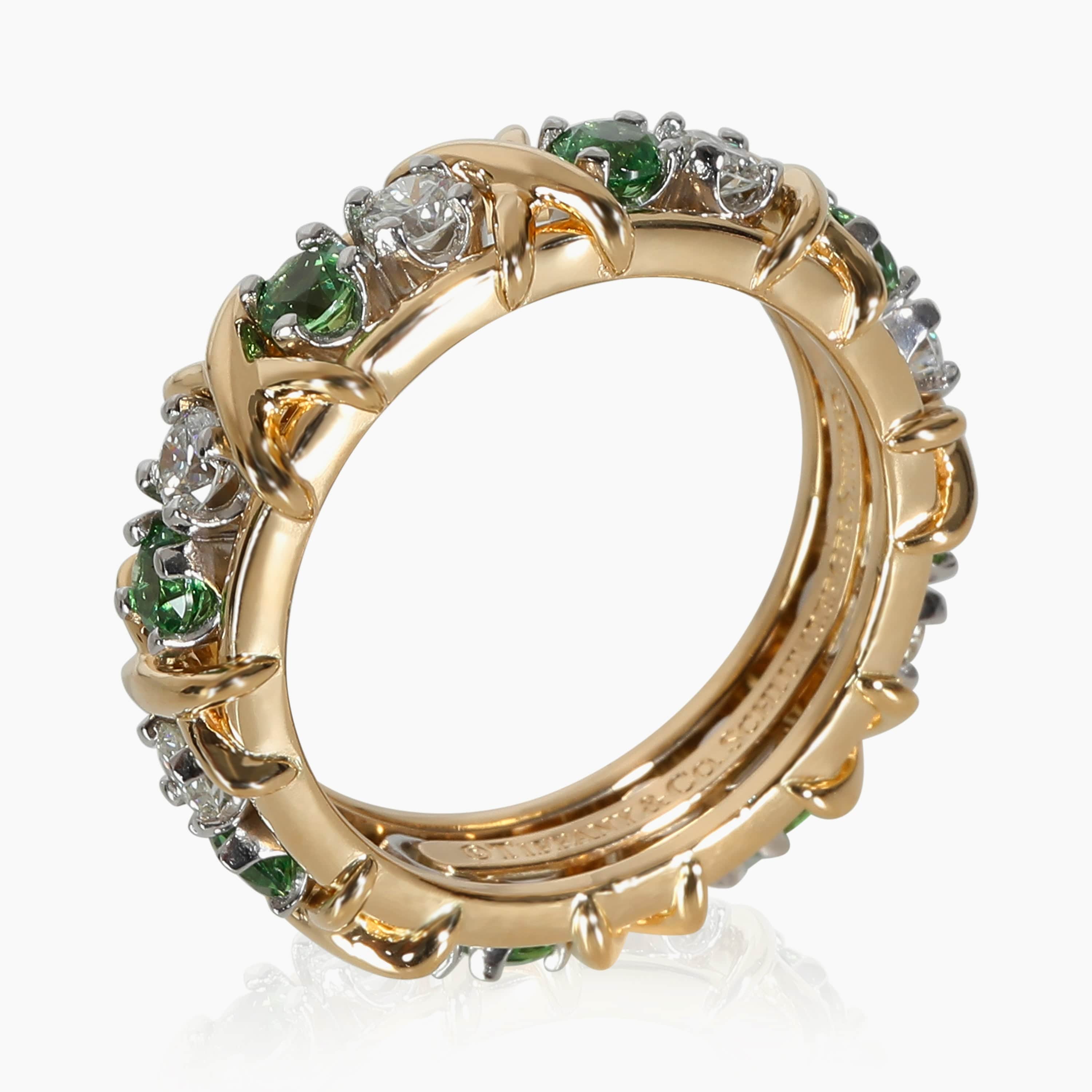 Tiffany & Co. Tiffany Schlumberger Tsavorite Diamond Band in 18k Yellow Gold/Platinum 0.