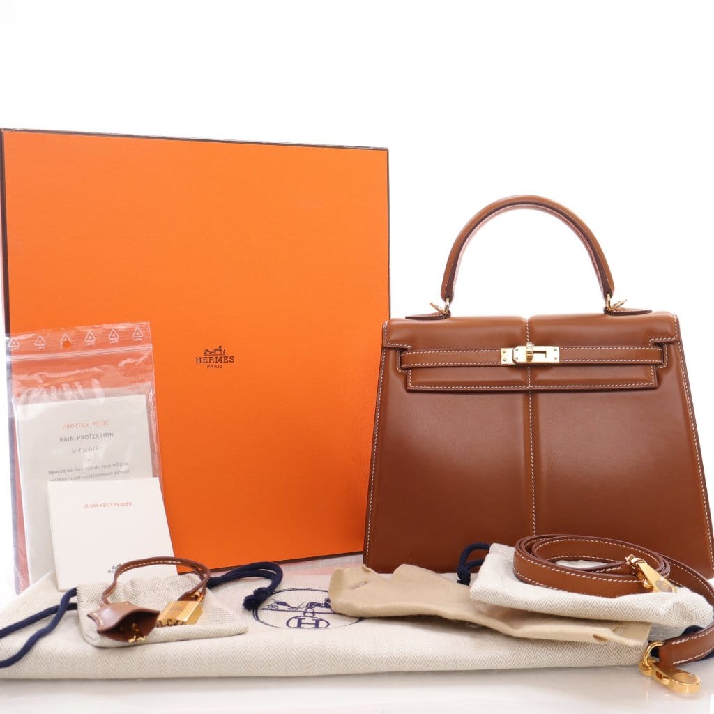 USA Hermes Padded Kelly 25 Gold Barenia