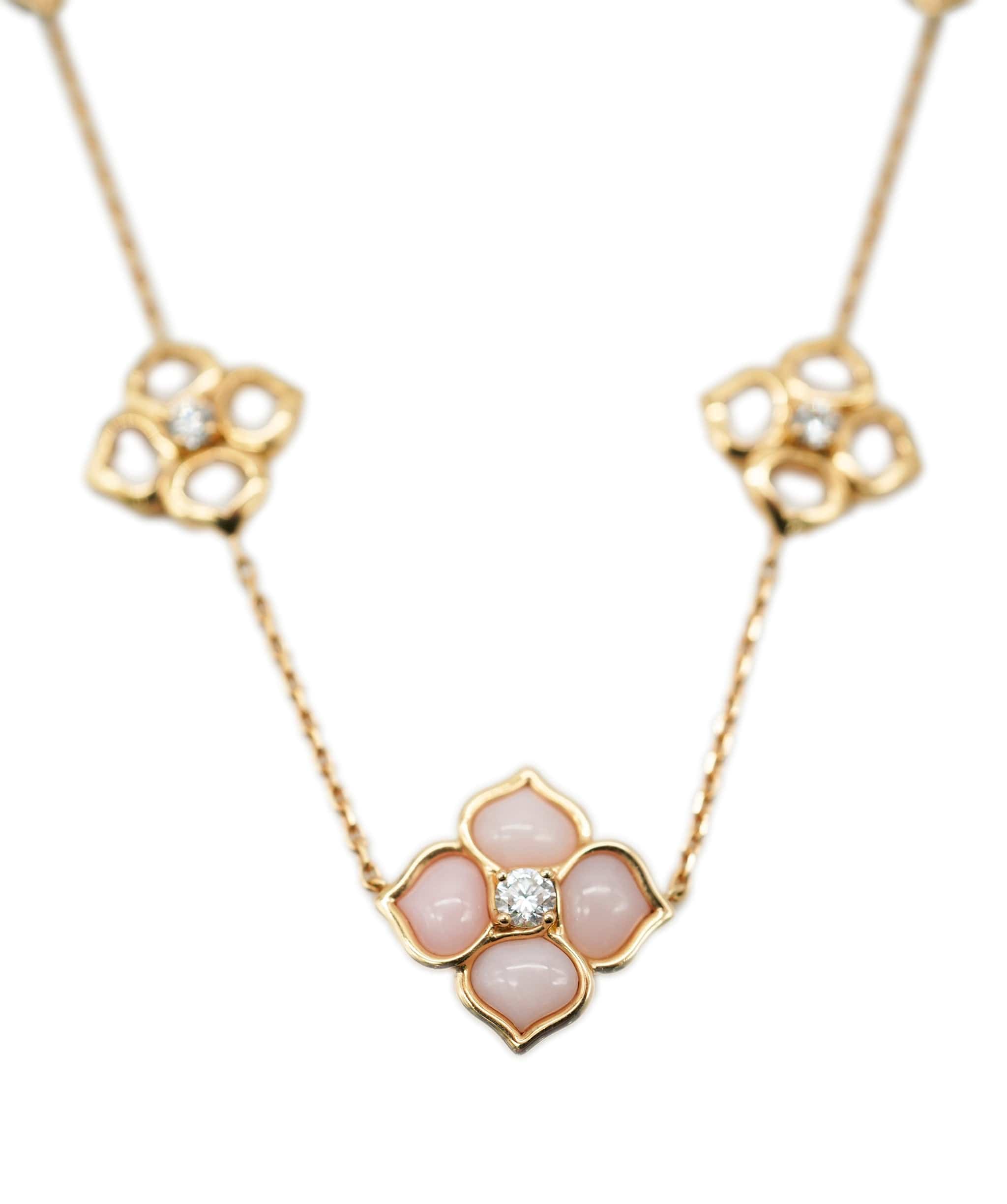 Van Cleef Chopard la Fleur Rose Imperiale rose quartz & diamond 18K YG necklace ASC1601