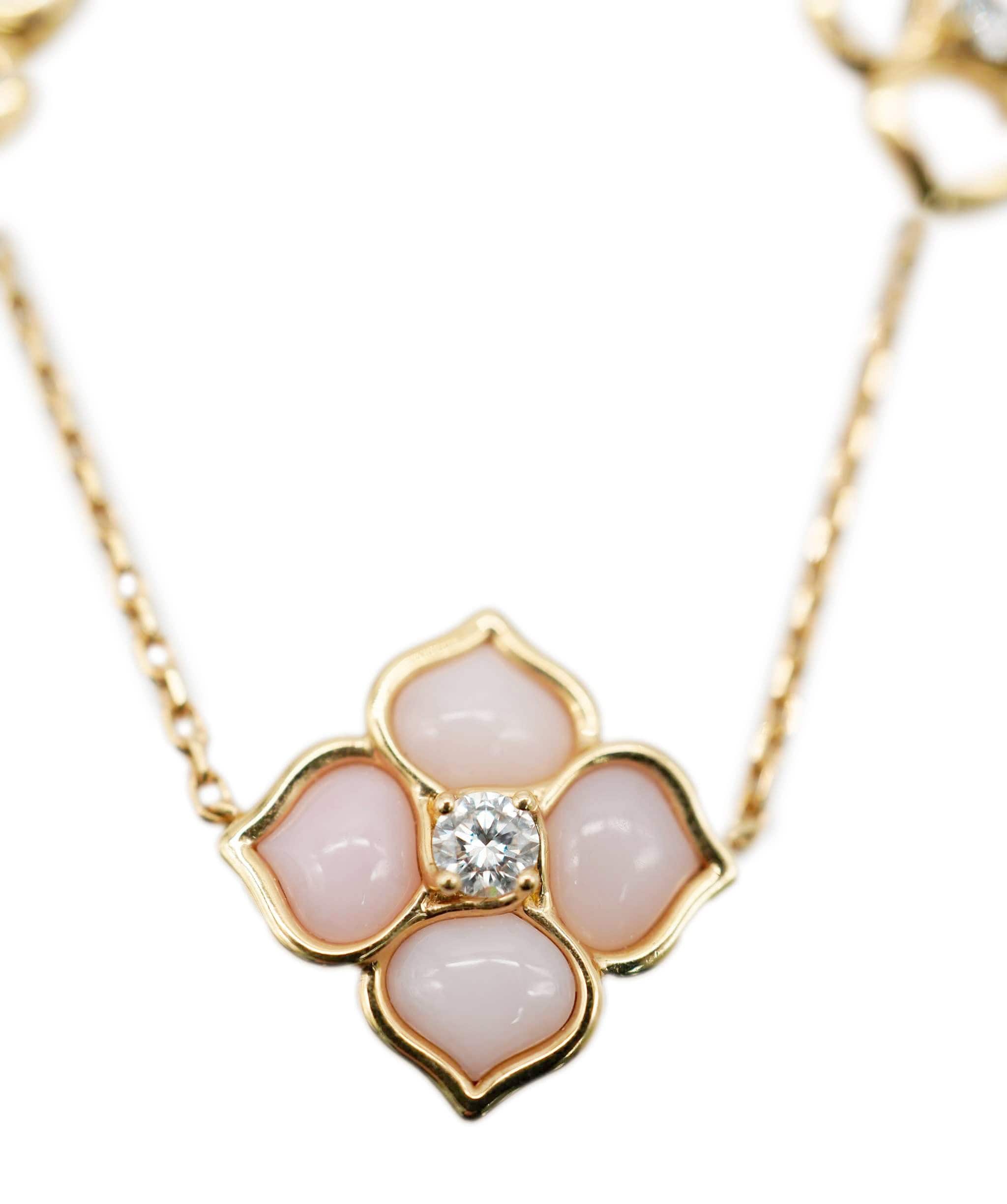 Van Cleef Chopard la Fleur Rose Imperiale rose quartz & diamond 18K YG necklace ASC1601