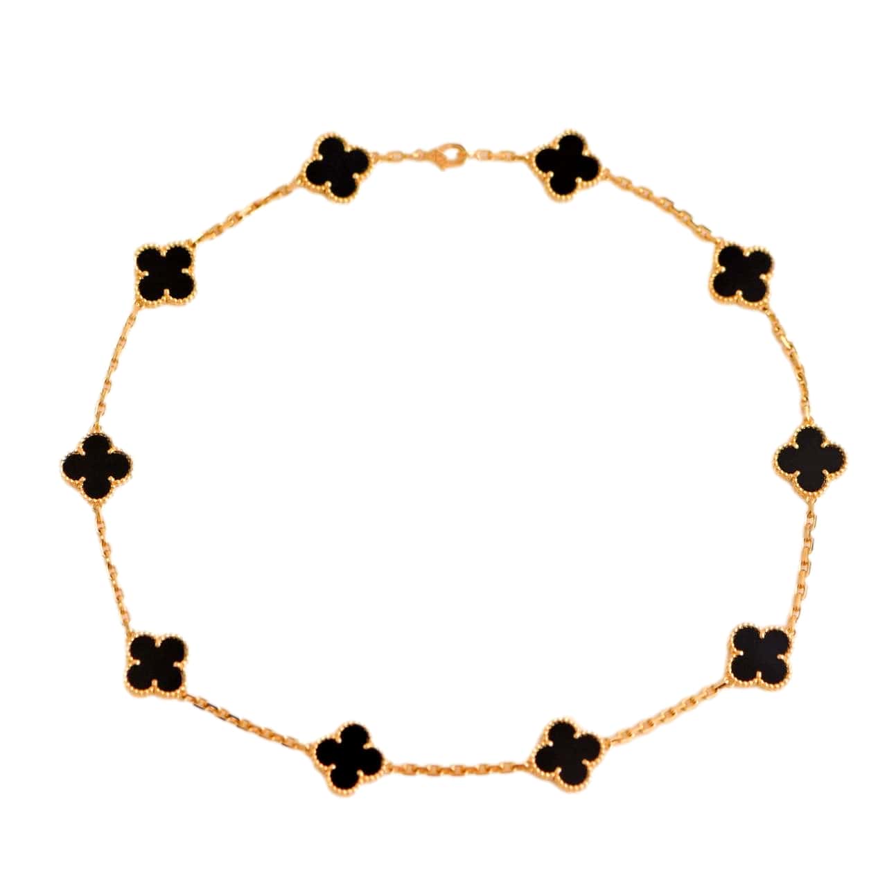 Van Cleef & Arpels Van Cleef & Arpels Vintage Alhambra Black Onyx 10 Motif Yellow Gold Necklace ASC4319