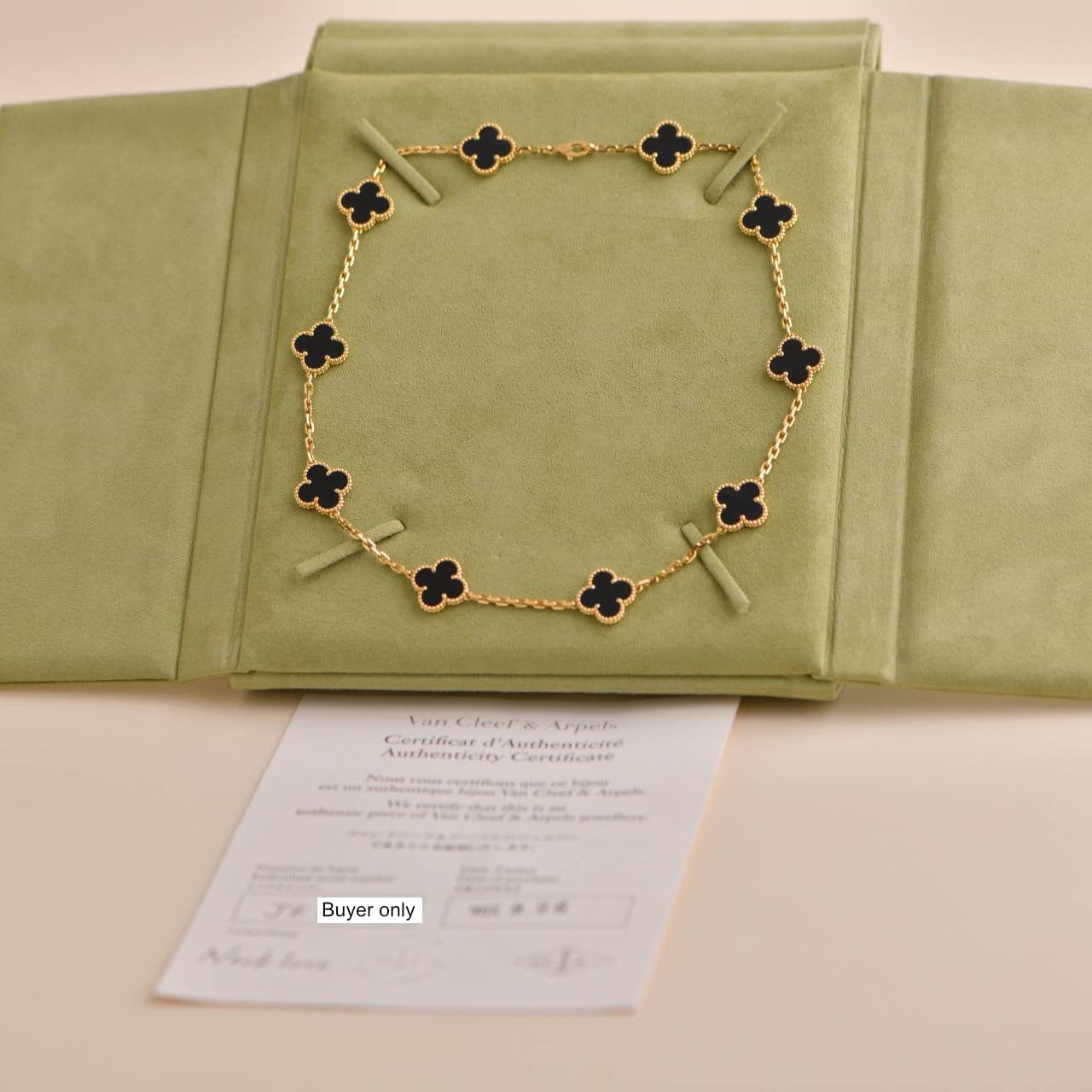 Van Cleef & Arpels Van Cleef & Arpels Vintage Alhambra Black Onyx 10 Motif Yellow Gold Necklace ASC4319