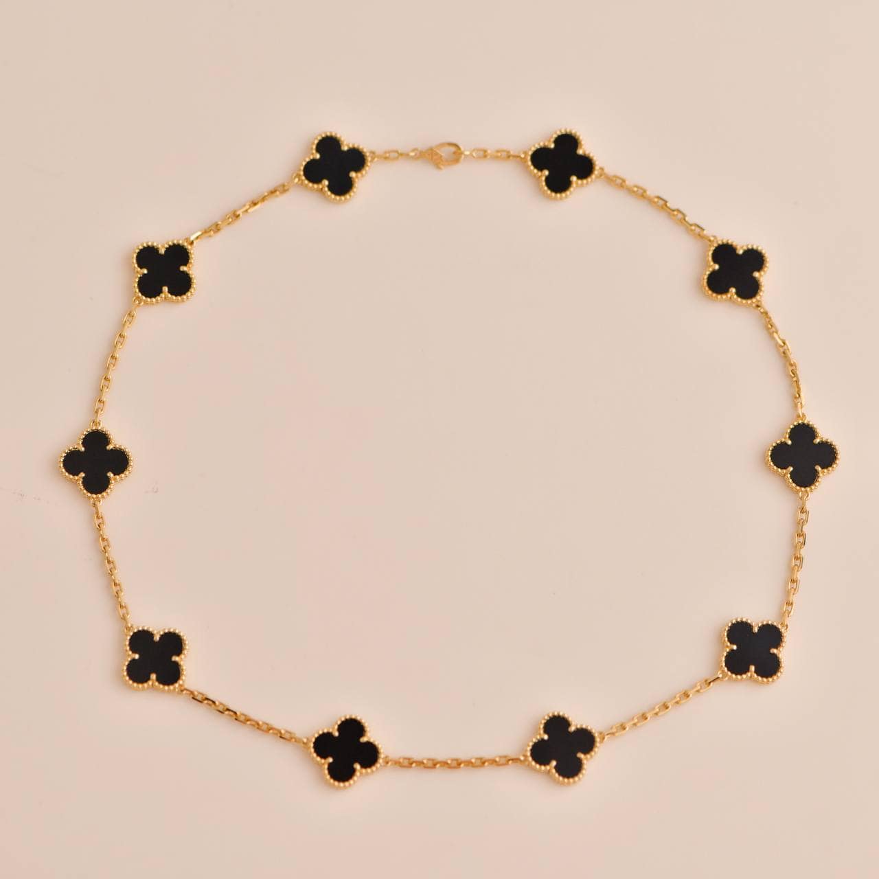 Van Cleef & Arpels Van Cleef & Arpels Vintage Alhambra Black Onyx 10 Motif Yellow Gold Necklace ASC4319