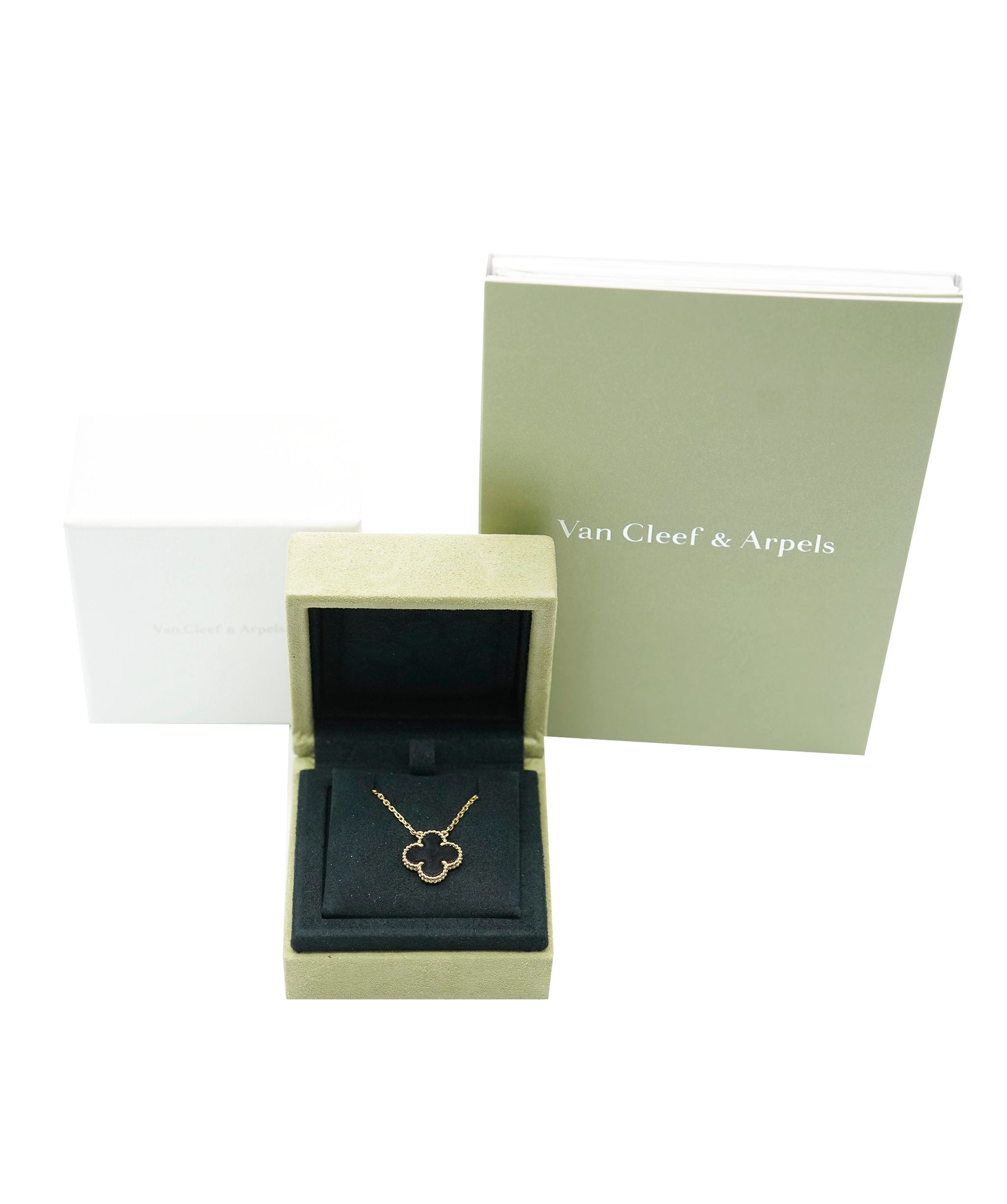 Van Cleef & Arpels Van Cleef & Arpels Vintage Alhambra Onyx Yellow Gold Pendant Necklace ASL10533