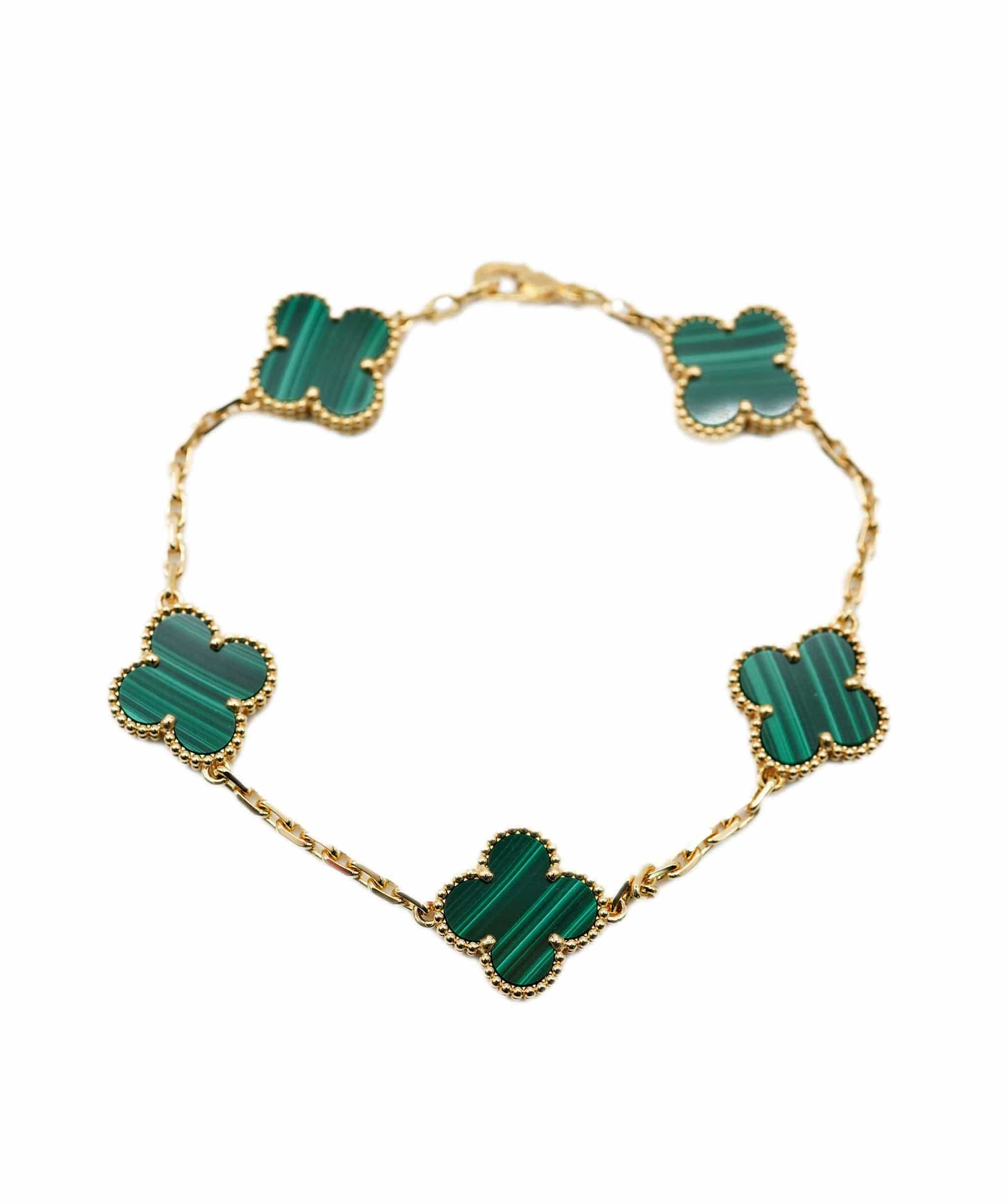 Van Cleef & Arpels Veef & Arpels Malachite Vintage Alhambra bracelet 18 carat yellow goldan ClAHL1073