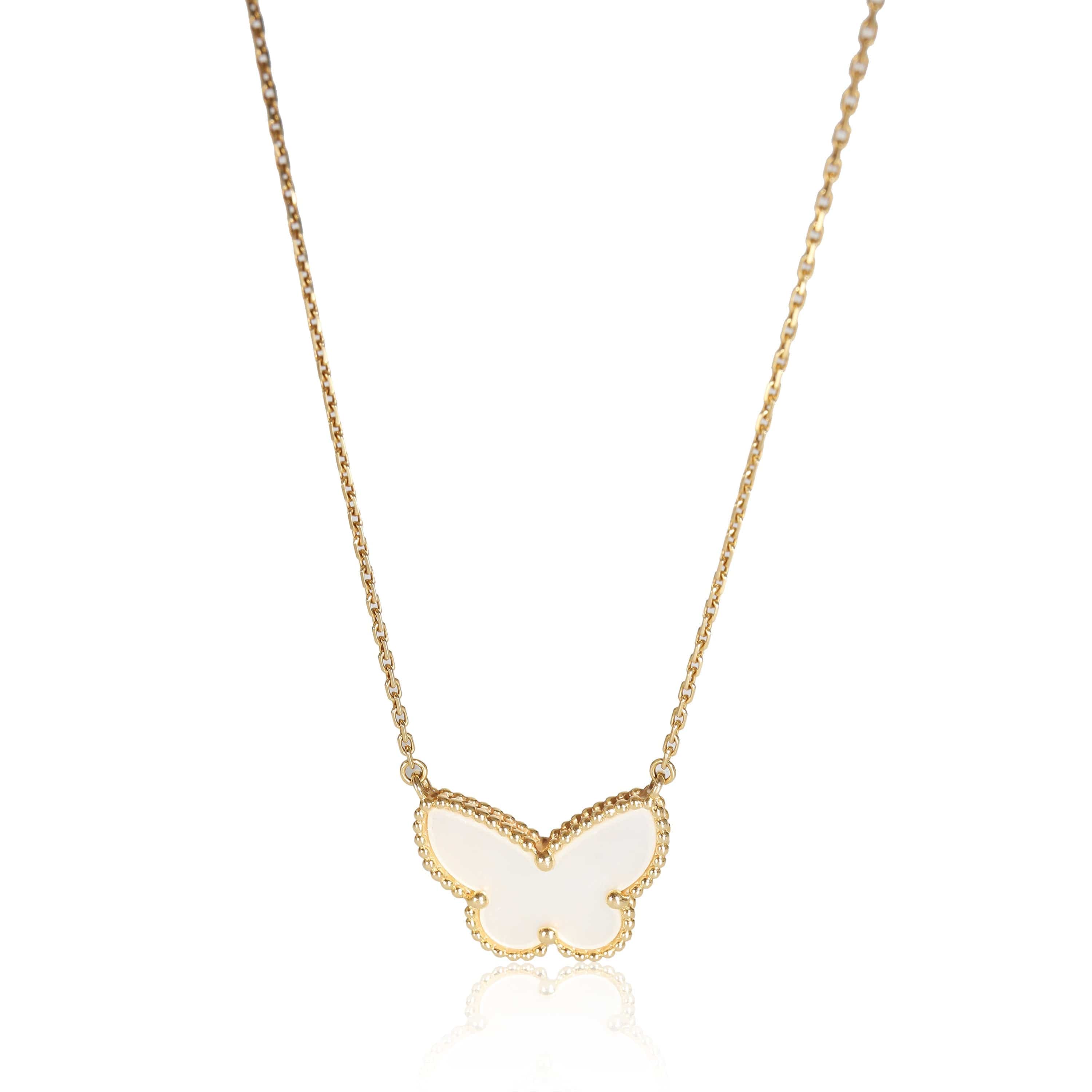 Van Cleef & Arpels Lucky Alhambra Butterfly Mother Of Pearl Necklace in 18K Gold