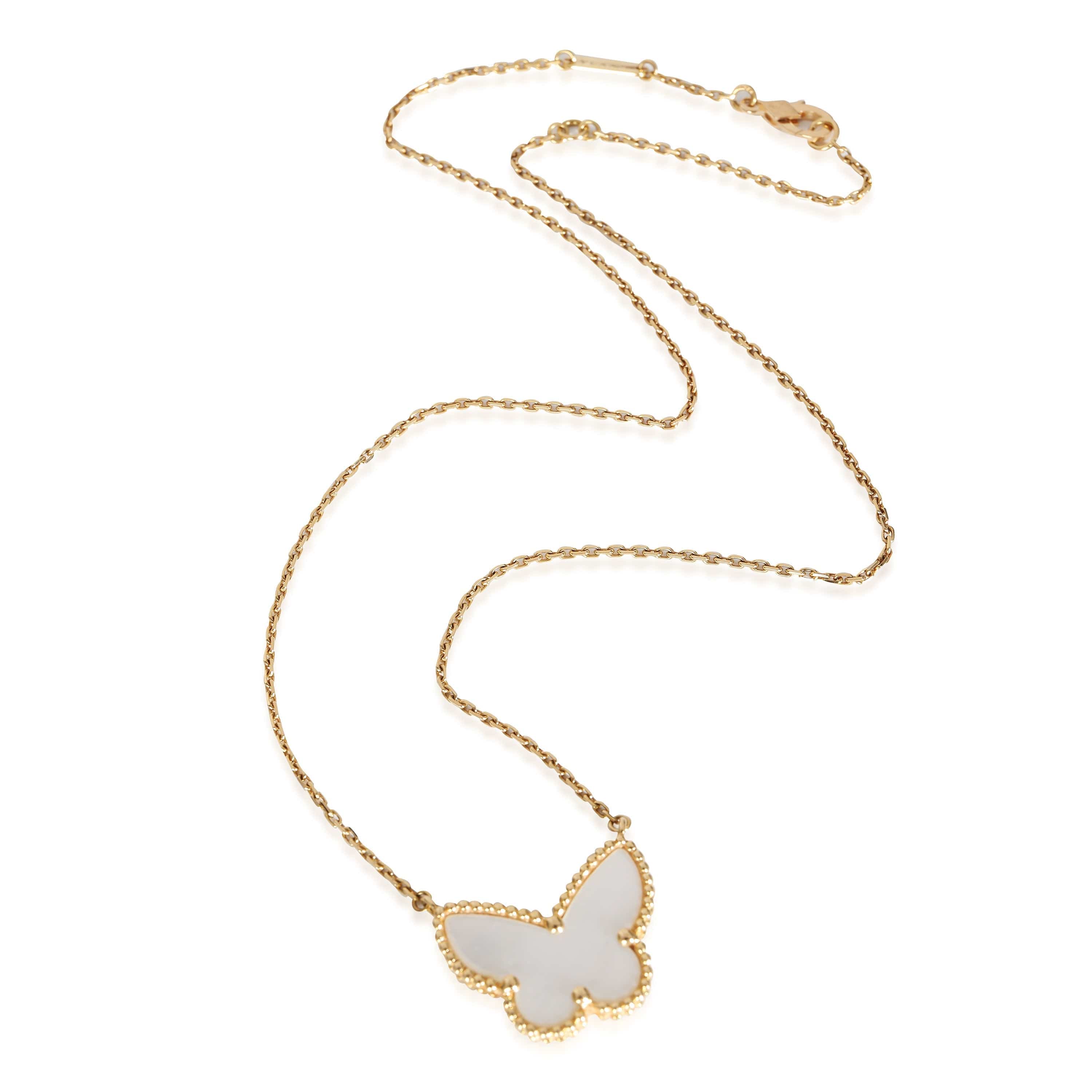 Van Cleef & Arpels Lucky Alhambra Butterfly Mother Of Pearl Necklace in 18K Gold