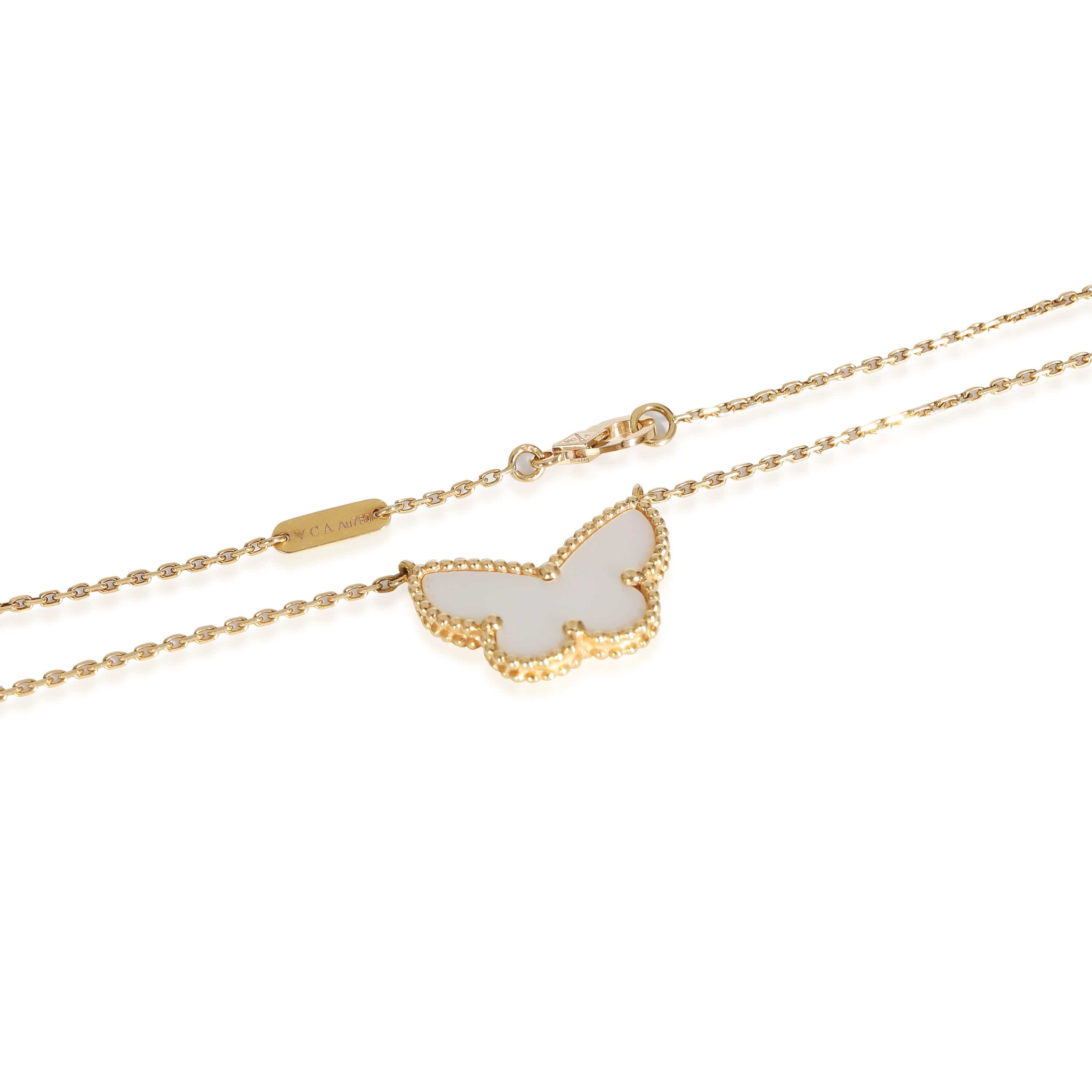 Van Cleef & Arpels Lucky Alhambra Butterfly Mother Of Pearl Necklace in 18K Gold