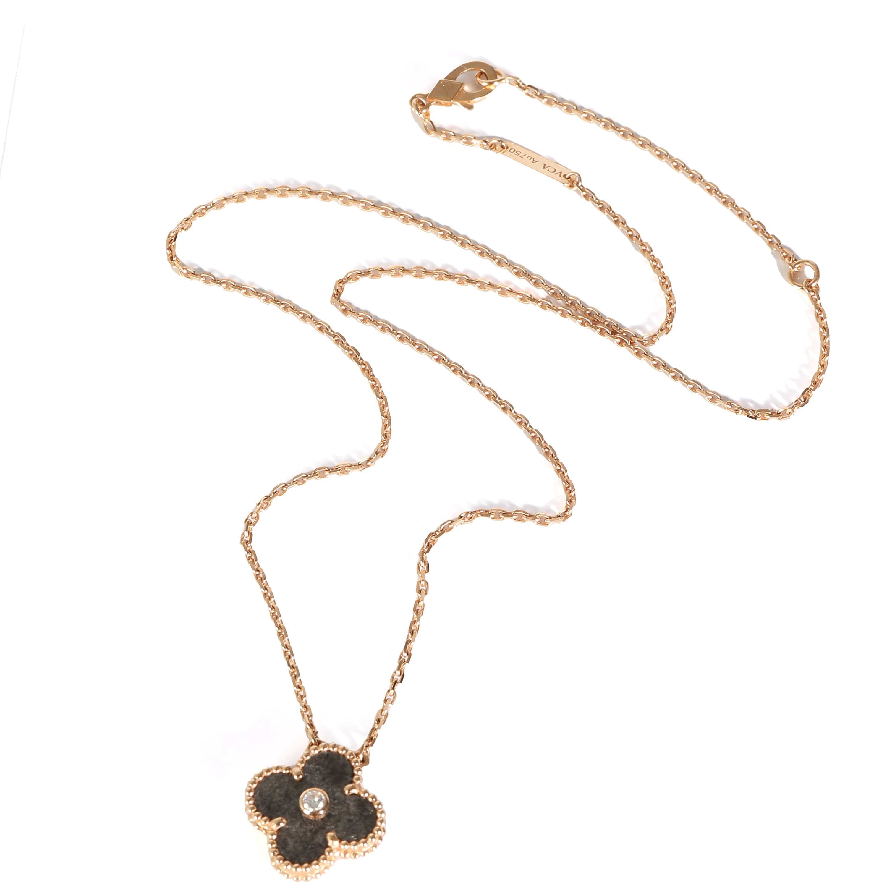 Van Cleef & Arpels Van Cleef & Arpels Alhambra Vintage Obsidian Pendant in 18k Rose Gold 0.05 CTW