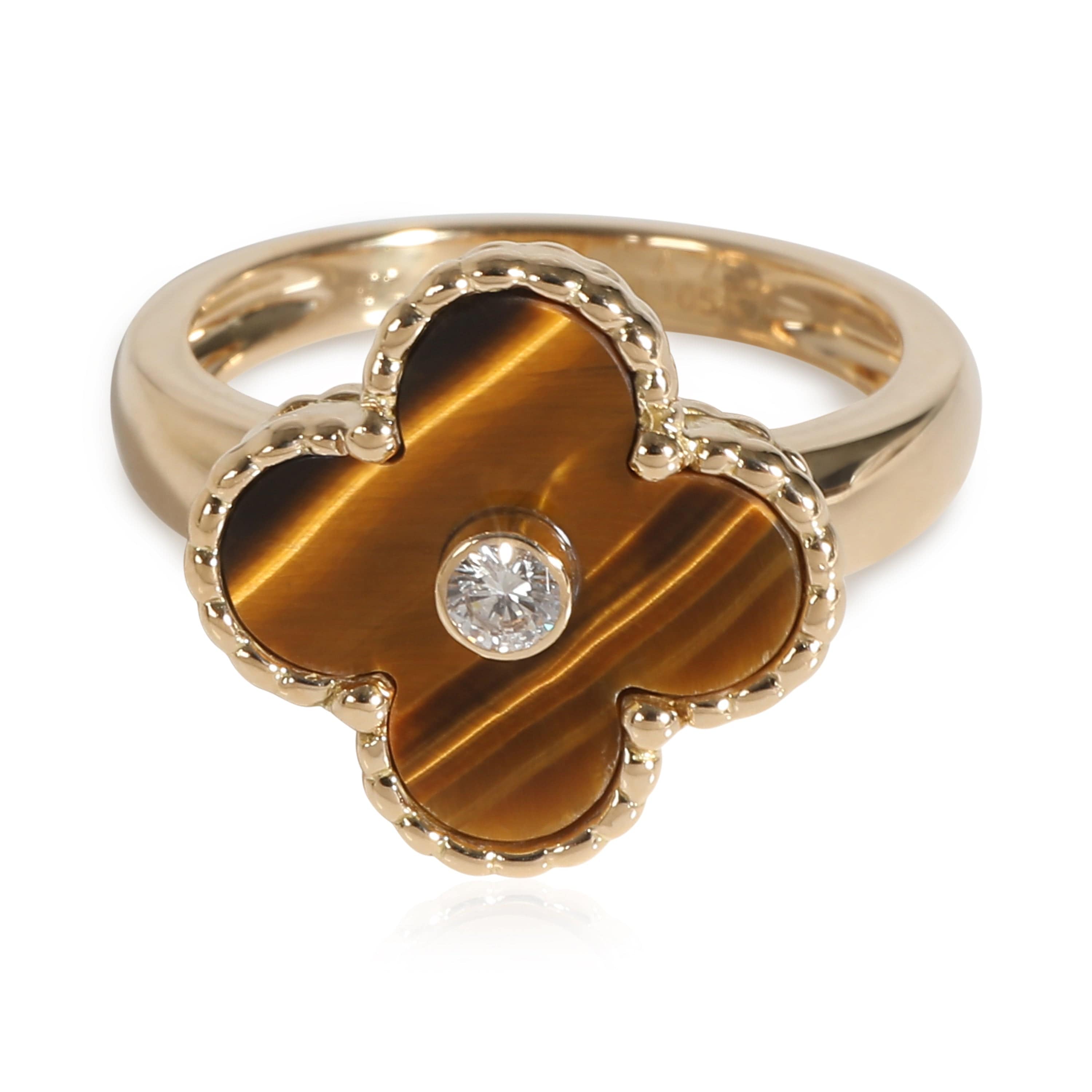 Van Cleef & Arpels Alhambra Tigers Eye Ring in 18k Yellow Gold 0.05 CTW